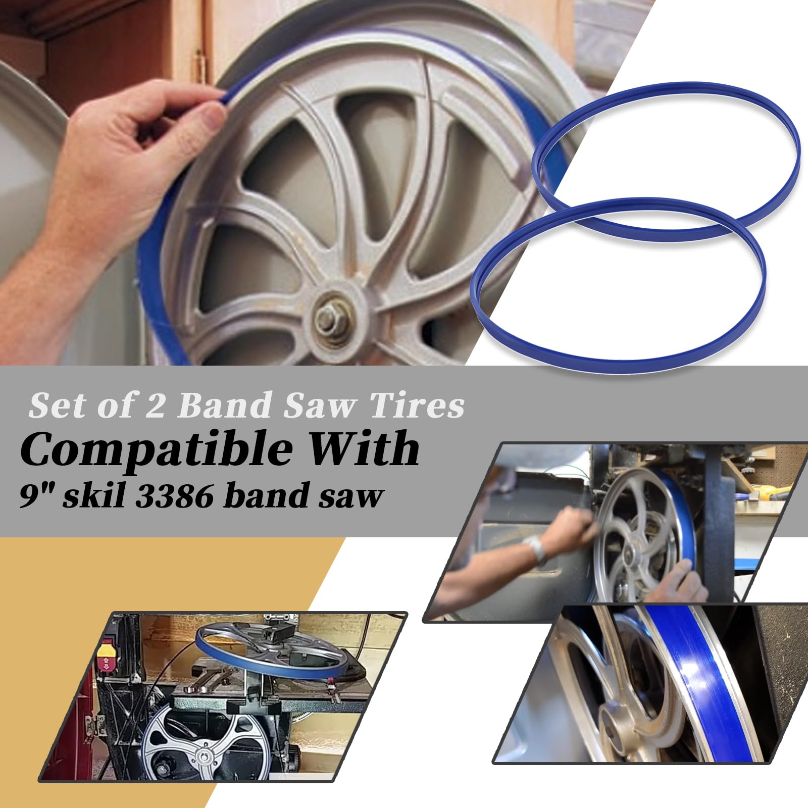 9-Inch Band Saw Tires Compatible with Skil 3386 Band Saw - Molded Groove Bottom Blue Rubber Tires | Replacement Parts for Woodworking & DIY Projects