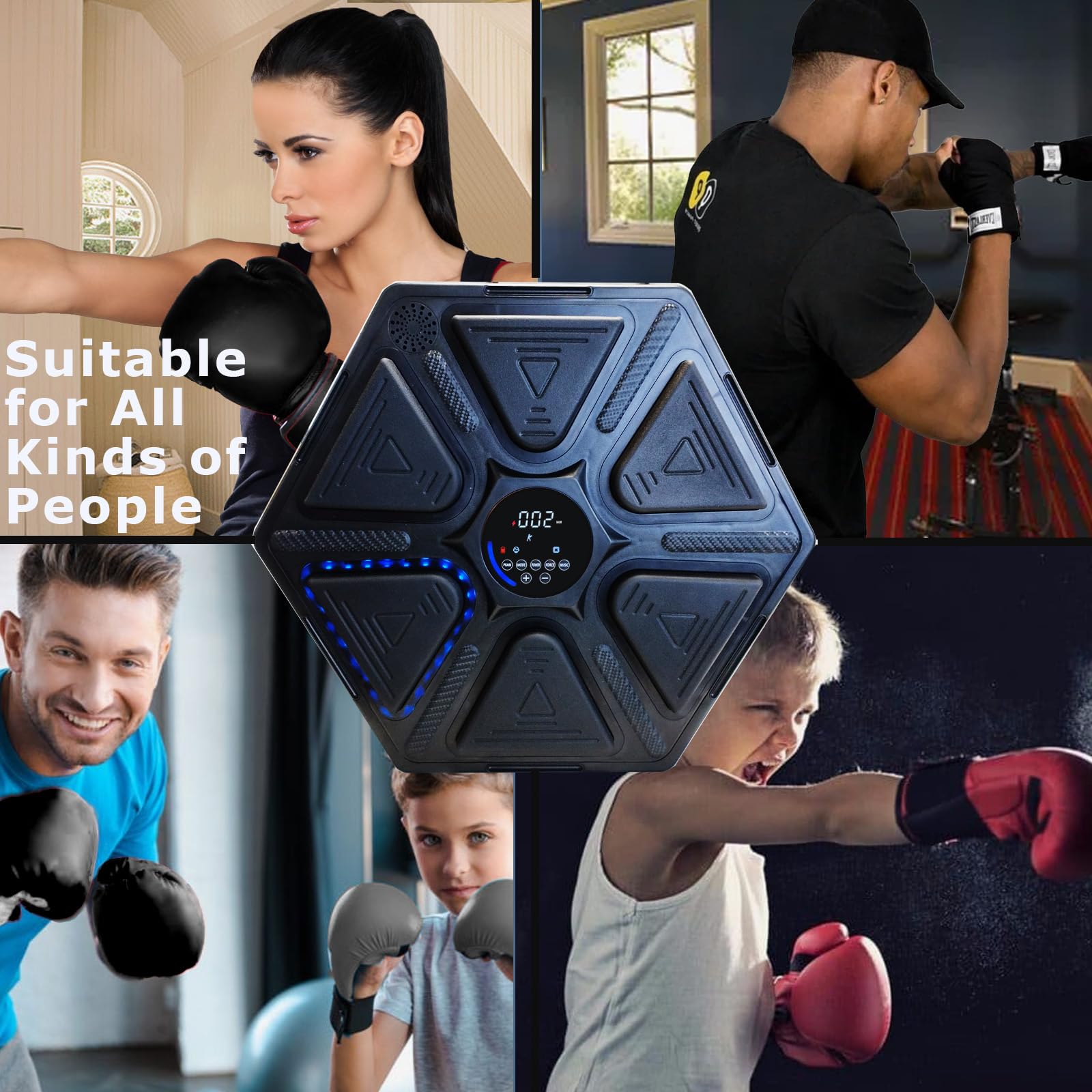 Music Boxing Machine with Gloves - 10 Speed Levels & 4 Training Modes, LED Display Wall Mounted Punching Bag for Home Gym - Perfect for Adults & Kids Fitness, Stress Relief & Cardio Workout