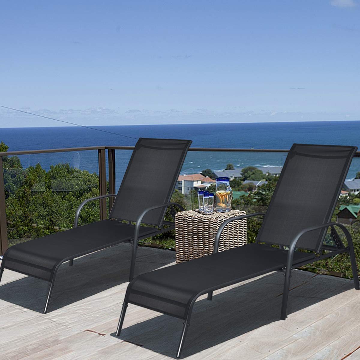 Tangkula 2-Pack Outdoor Lounge Chairs - Adjustable Reclining Poolside Chaise Lounges with Heavy Duty Steel Frame for Garden, Patio, Balcony | Perfect for Sunbathing, Relaxing by the Pool or Backyard Lounging