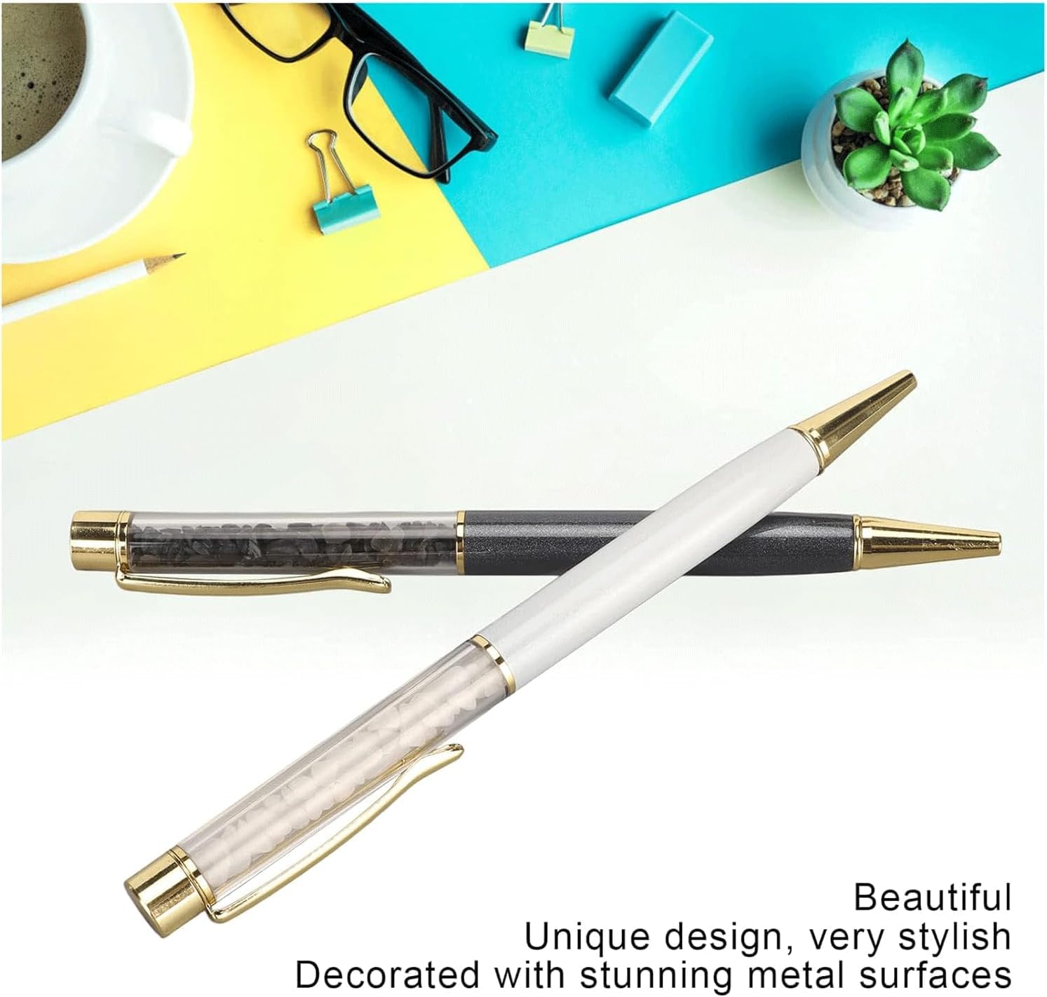 6-Pack Obsidian Crystal Gel Pens - Retractable Ballpoint Rollerball Pens with Quick-Drying Ink for School, Office & Journaling | Smooth Writing for Notes, Coloring & Gift Giving