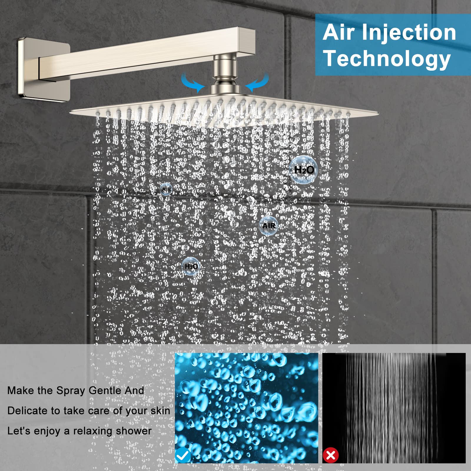 EMBATHER 10 Inch Luxury Rain Shower System Set - Brushed Nickel Rainfall Showerhead with Handheld Spray and Modern Mixer Valve | Complete Bathroom Faucet Combo for Spa-Like Experience | Perfect for Master Bath, Guest Bath & Luxury Hotel Renovations