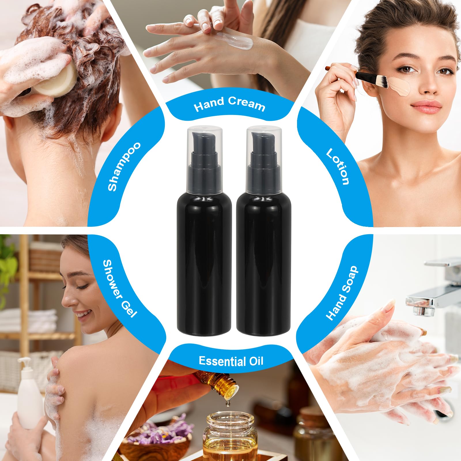 6-Pack PATIKIL 3.4oz (100ml) Leak-Proof Travel Pump Bottles - Refillable Squeeze Dispenser for Shampoo, Lotion & Toiletries | Perfect for Air Travel, Gym Bag & Vacation Essentials (Black)