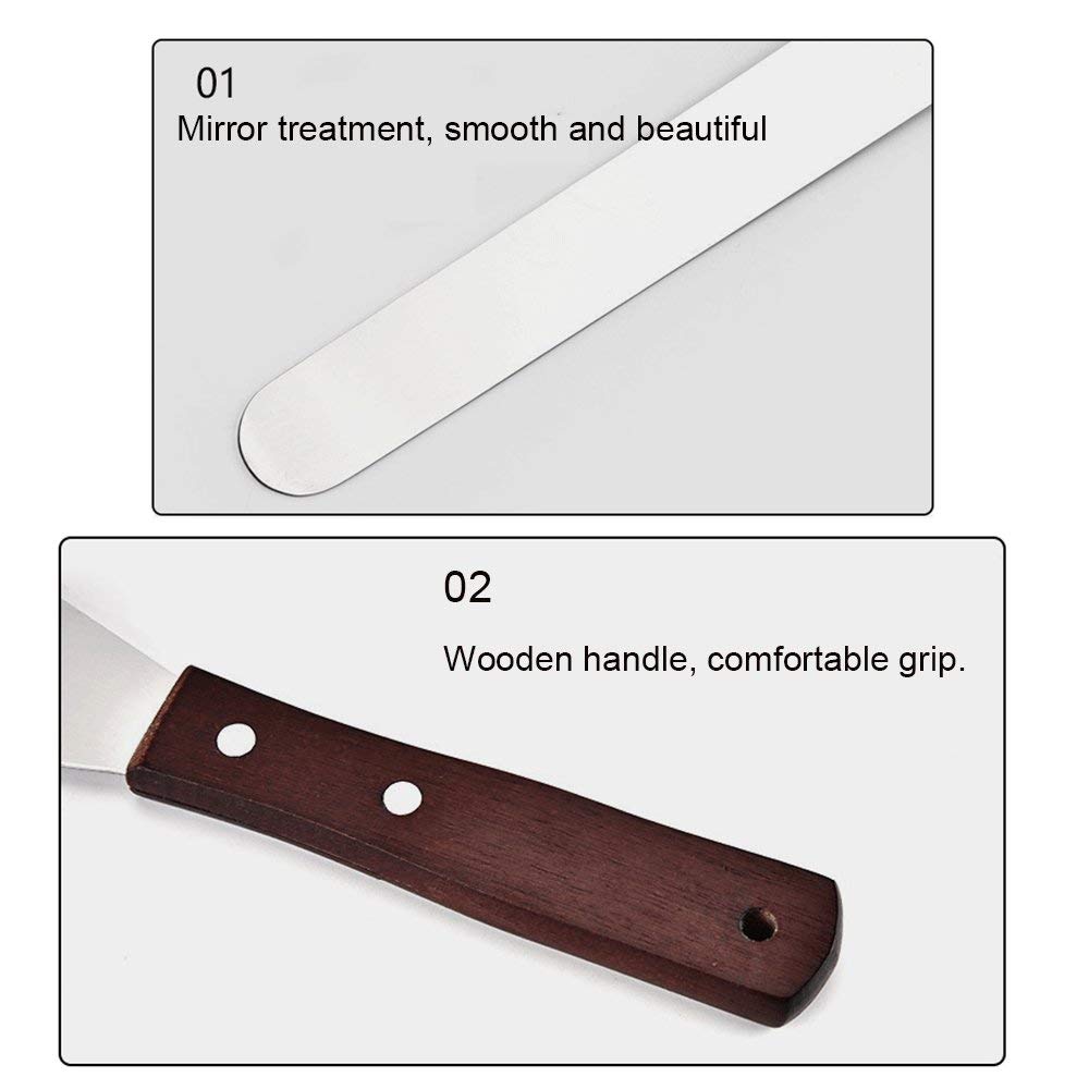 6 Inch Stainless Steel Straight Icing Spatula with Wooden Handle - Professional Cake Decorating Tool for Buttercream, Fondant & Frosting - Perfect for Bakers, Home Bakers & Cake Artists (Set of 2)