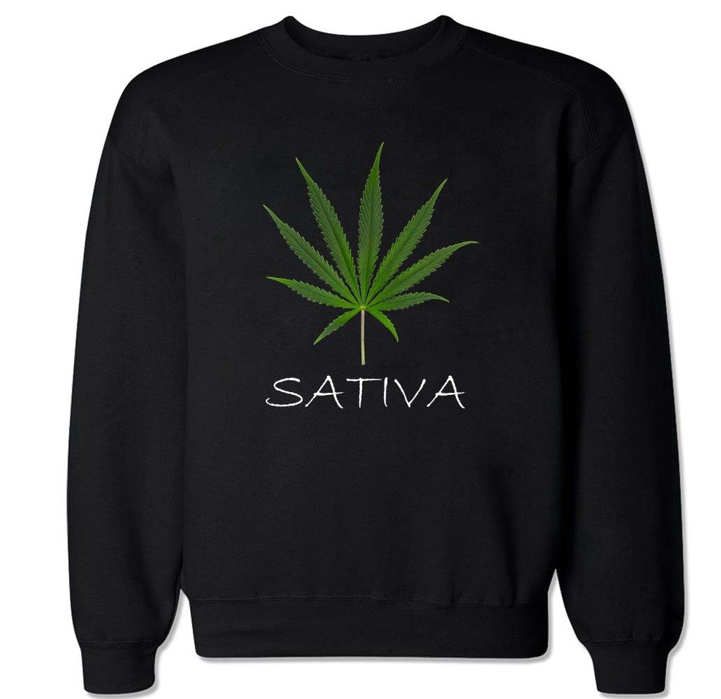 FTD Apparel Men's Sativa Leaf Print Crew Neck Sweater - Soft Cotton Pullover for Casual Wear & Street Style Outfits