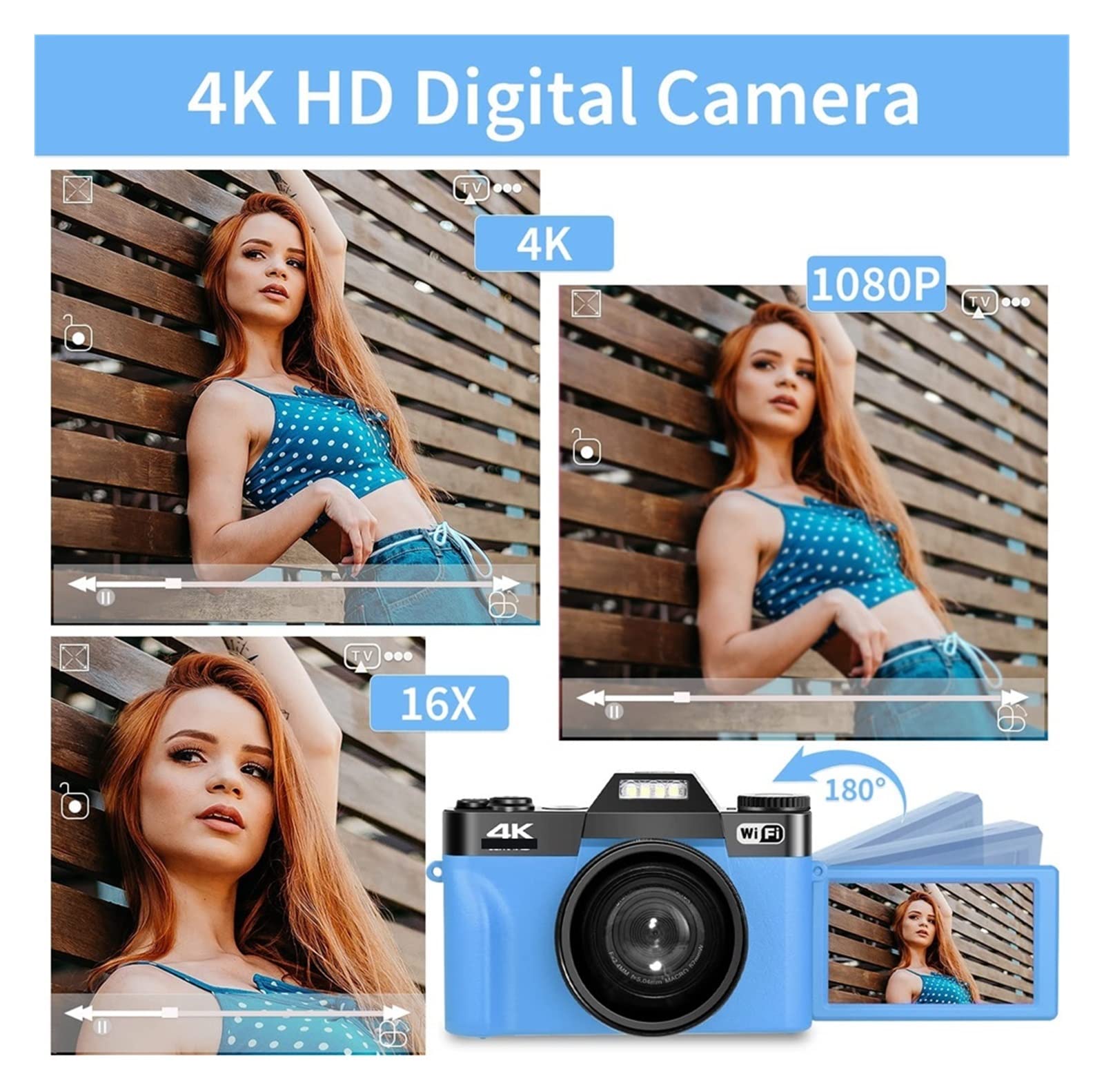 AUBEST 4K Video Camera with Flip Screen - 48MP Digital Camcorder for Photography & Selfie, Wide Macro Lens, Time Lapse (16G TF Card Included) - Perfect for Vlogging & Travel