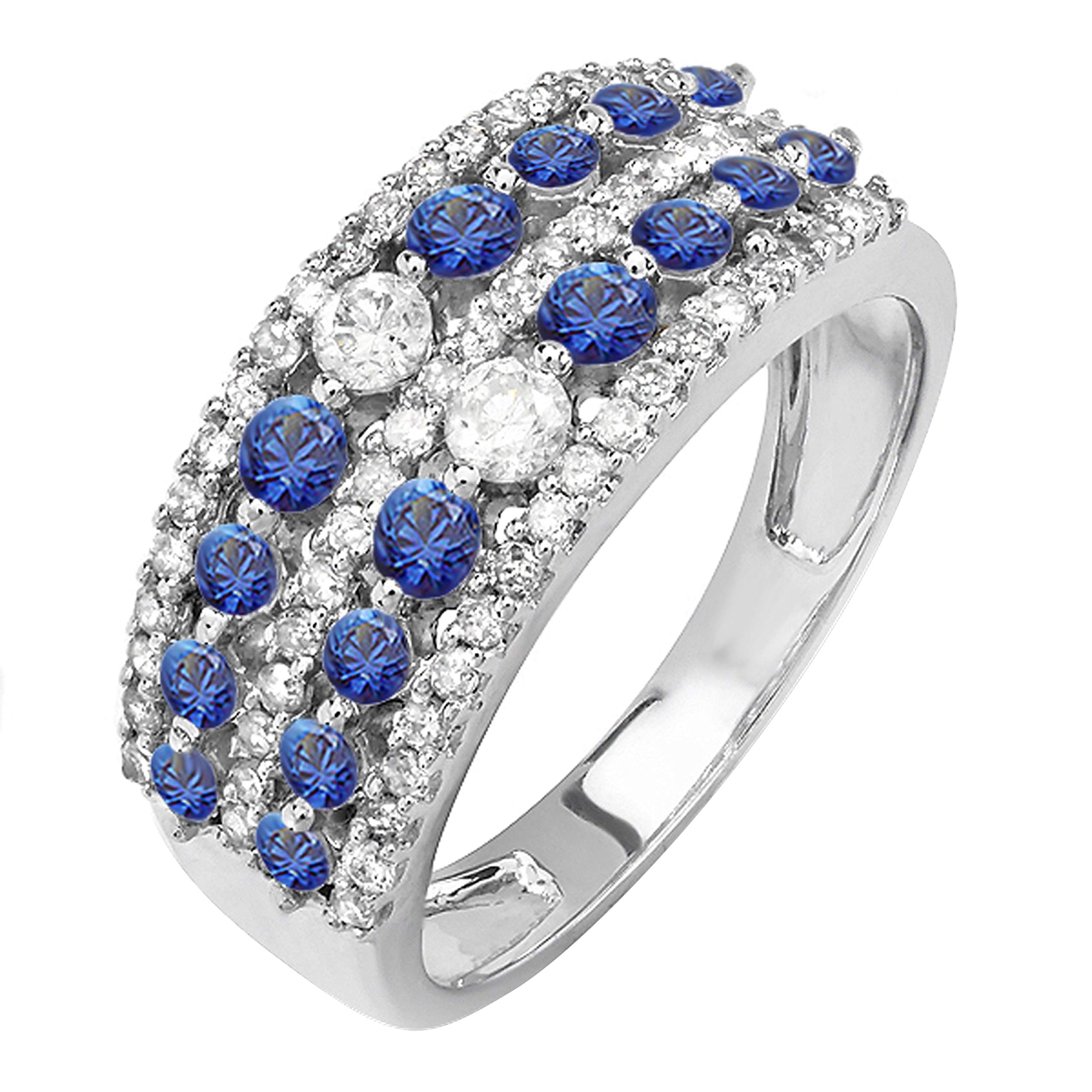 18K Solid White Gold Blue Sapphire & Diamond Women's Wedding Band Ring - Anniversary Gift for Her, Elegant Bridal Jewelry for Engagement, Proposal & Special Occasions