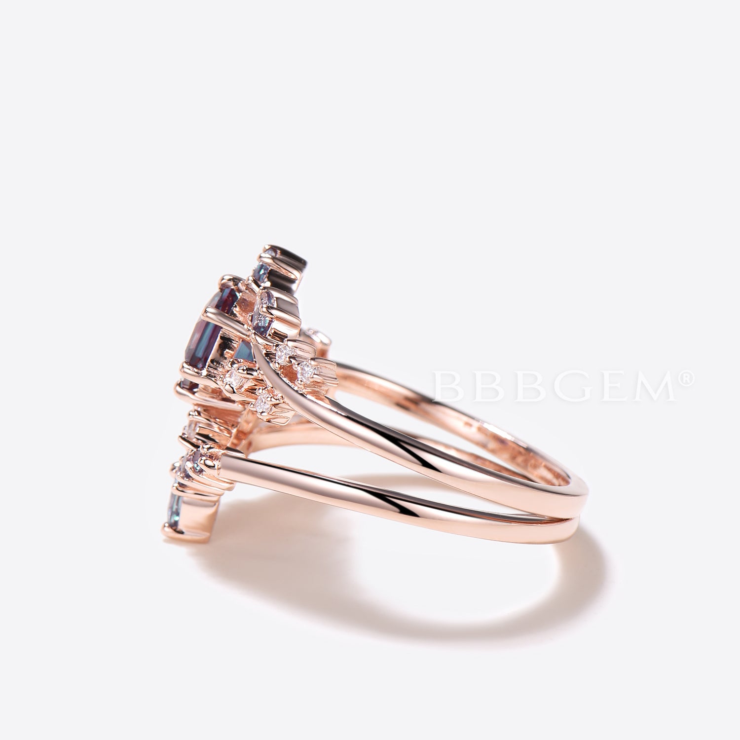 14k Rose Gold Hexagon Cut Alexandrite Engagement Ring - Twig Leaf Design for Wedding, Proposal & Anniversary Gifts | Unique Vintage Style Jewelry