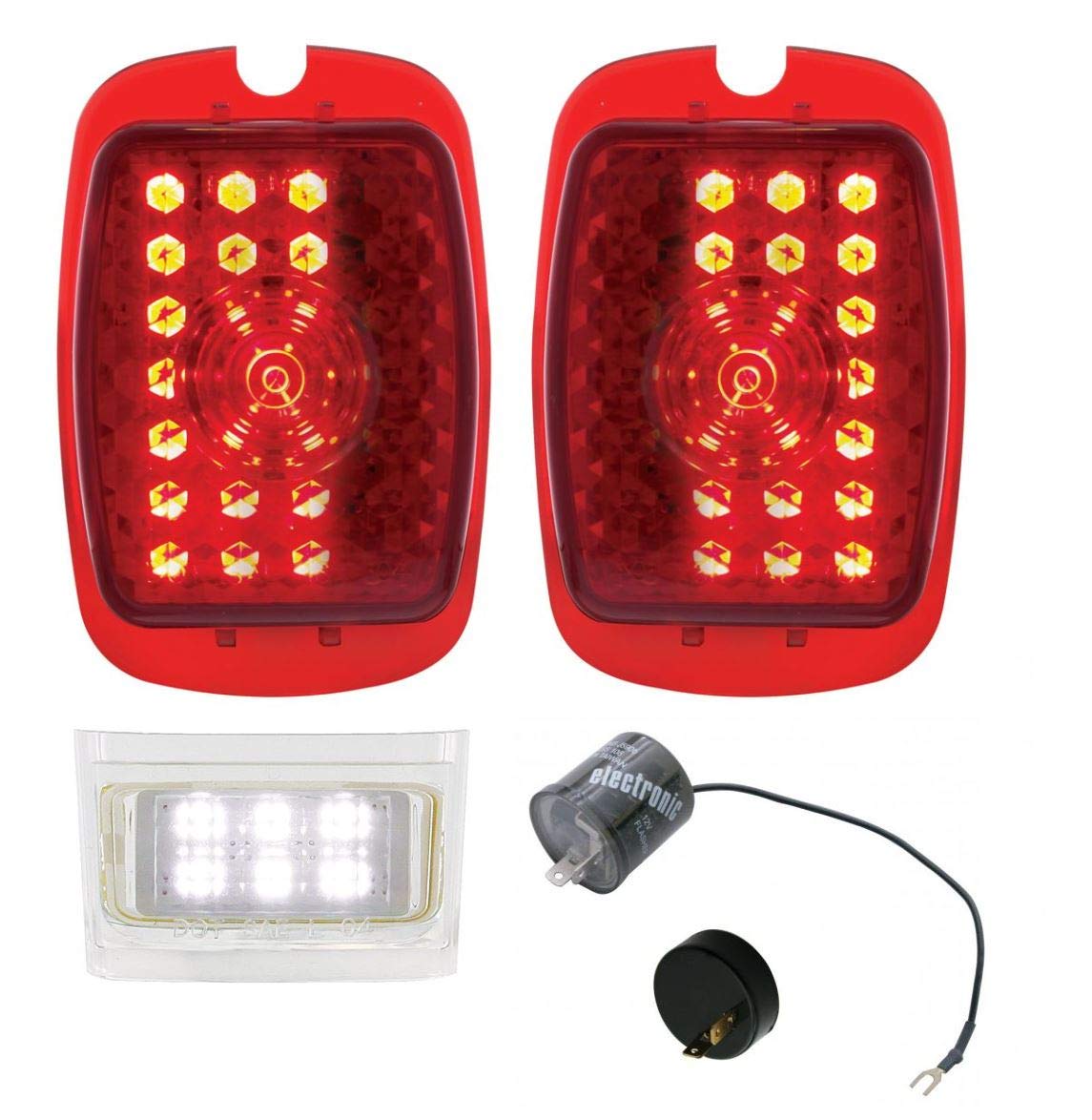 United Pacific 27 LED Sequential Tail Light Set for 1937-1938 Chevy Cars & 1940-1953 Trucks - Includes LED License Plate Lamp & Flasher - Perfect for Classic Car Restoration & Vintage Truck Upgrades