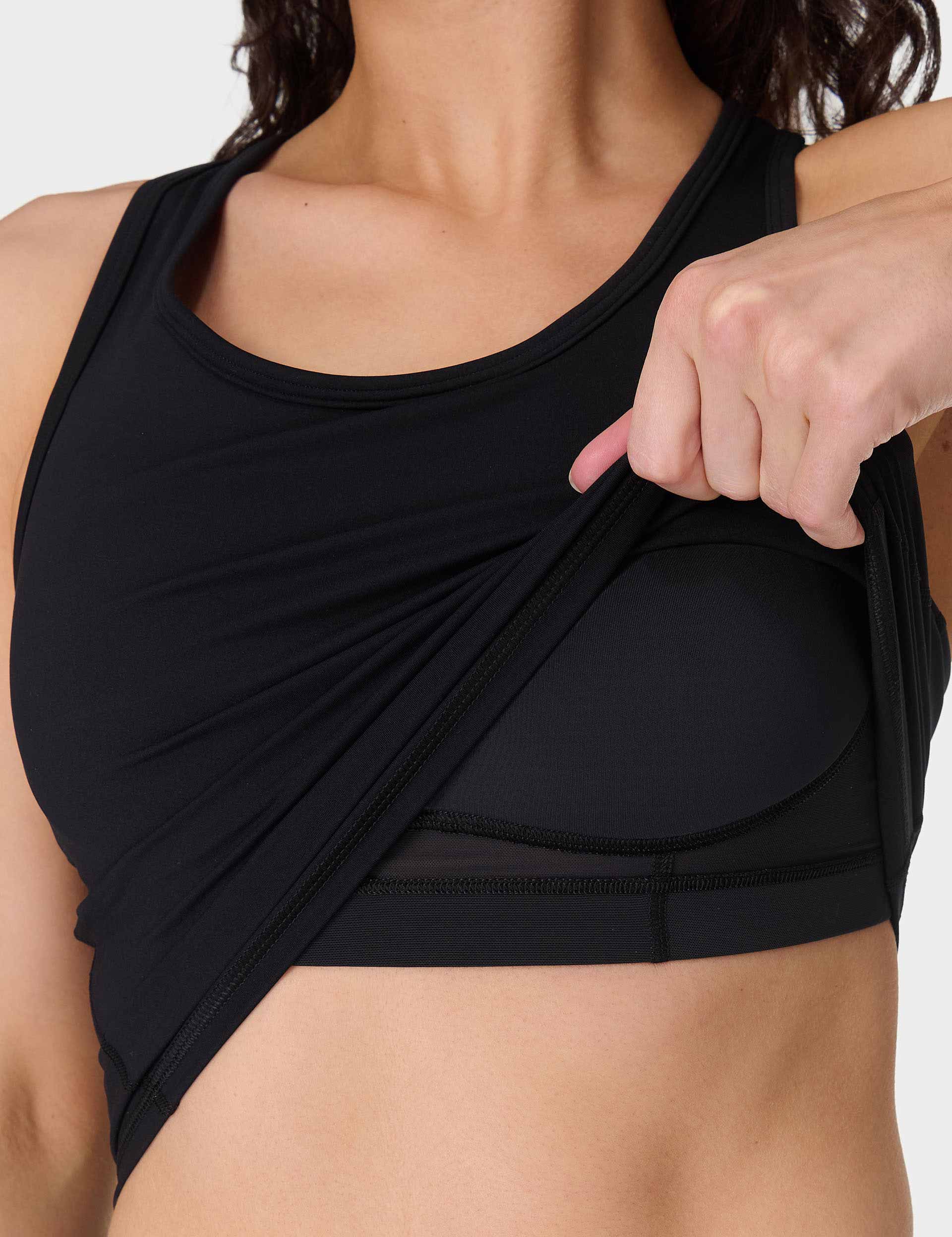 Power Medium Impact Crop Gym Tank - Black | High-Performance Workout Top for Women | Perfect for Yoga, Running & Gym Training