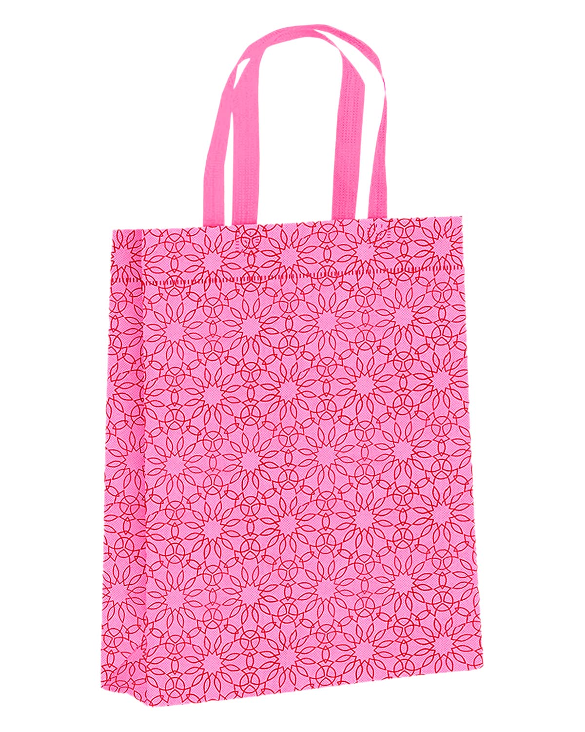 Kuber Industries 12-Pack Pink Fabric Grocery Shopping Bags with Handles - Reusable & Durable for Groceries, Shopping, and Everyday Use