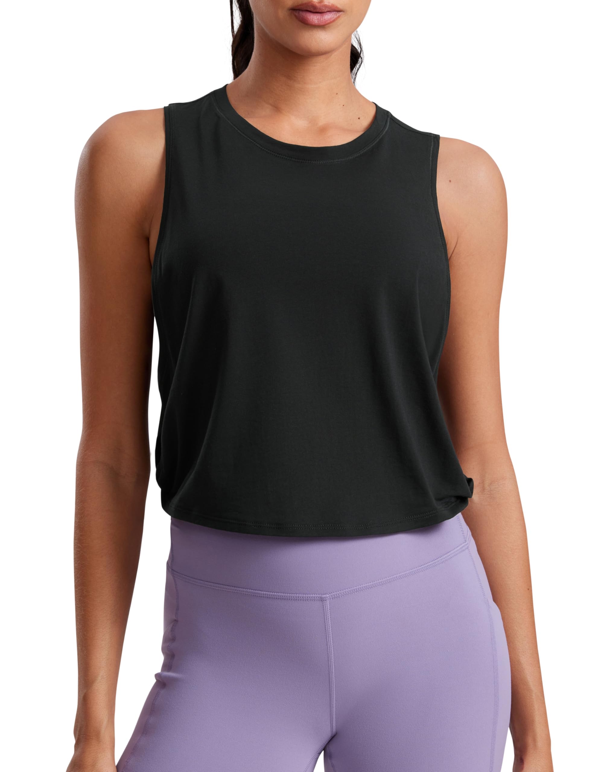 CRZ YOGA Women's Pima Cotton Sleeveless Cropped Workout Tank Top - Breathable Athletic Yoga Running Gym Shirt for Women | Perfect for Yoga, Pilates, Running & Gym Workouts