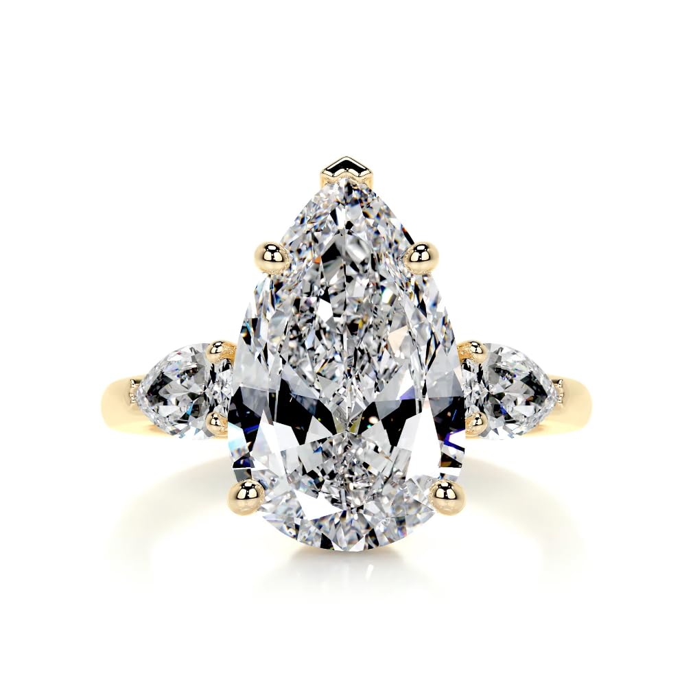 4 CT Pear Moissanite Three Stone Wedding Ring for Women - Handmade Bridal Engagement Ring in Sterling Silver, 10K/14K/18K Solid Gold - Elegant Anniversary Promise Gift for Her - Perfect for Proposals, Weddings & Romantic Occasions