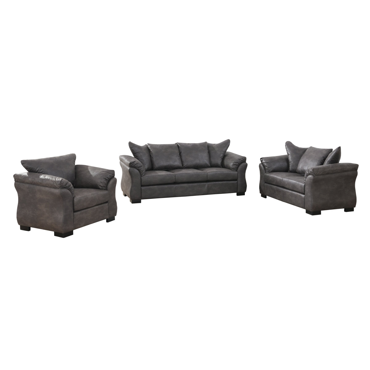 Charcoal Polished Microfiber Loveseat - Transitional Modern Design Sofa for Living Room, Lounge & Small Spaces | Comfortable 2-Seater Couch with Stylish Home Decor