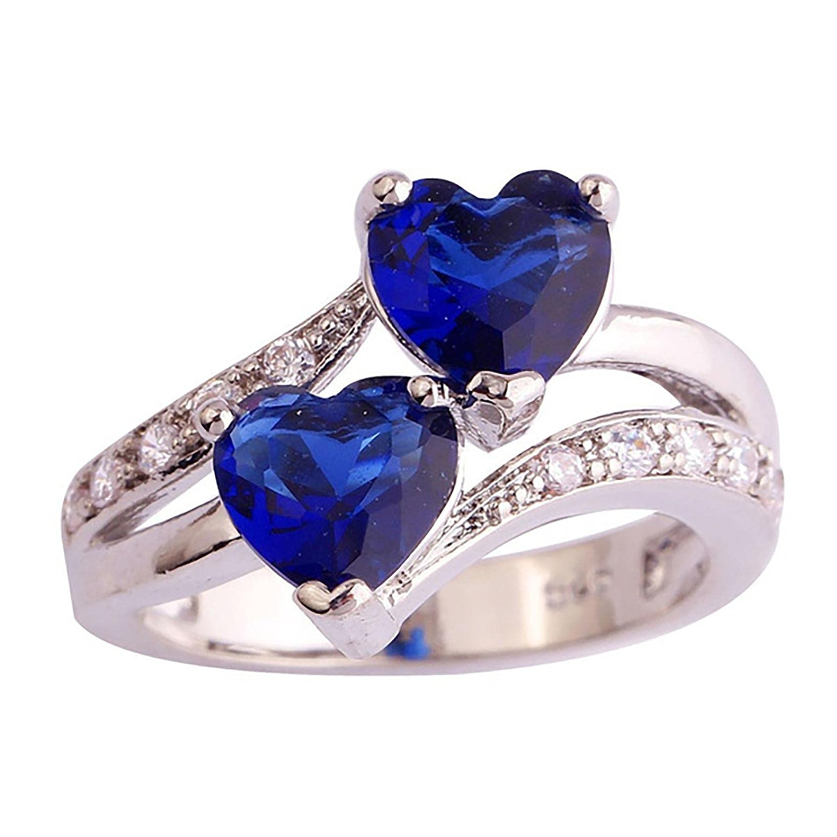 Elegant Heart Cut Rainbow & White Gemstone Ring for Women - Fashion Jewelry Gift for Birthday, Valentine's Day, Anniversary & Christmas (Deep Blue, Size 7) | Perfect for Date Nights, Parties & Special Occasions