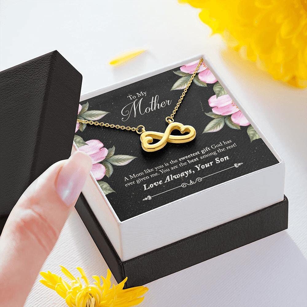 Personalized Infinity Heart Necklace Gift for Mom - Son to Mother Poem Jewelry for Christmas & Mother's Day