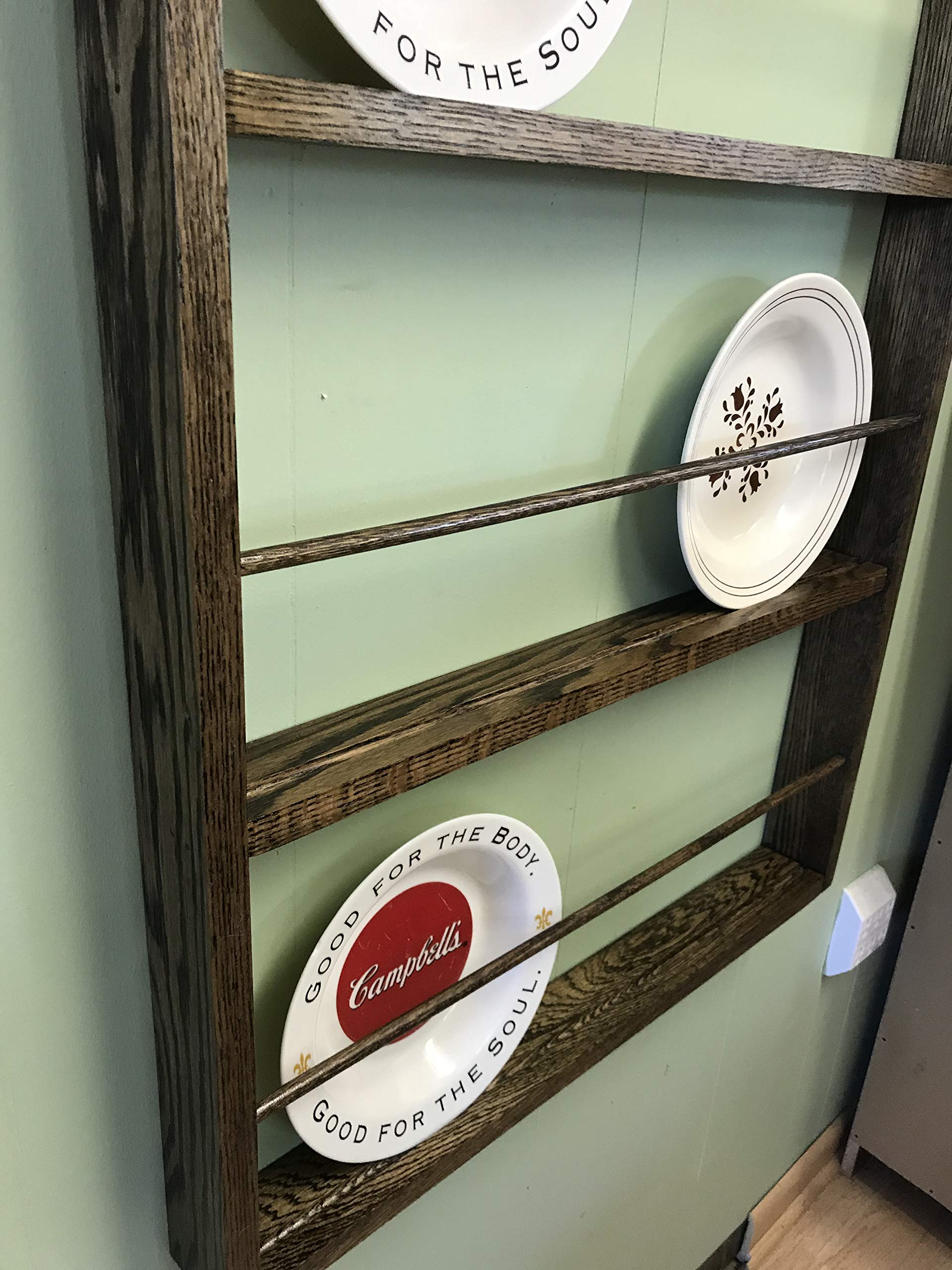 Farmhouse Plate Rack - Rustic Wooden Wall Mounted Kitchen Shelf Organizer | Perfect for Country Style Kitchens, Dining Rooms & Pantry Storage