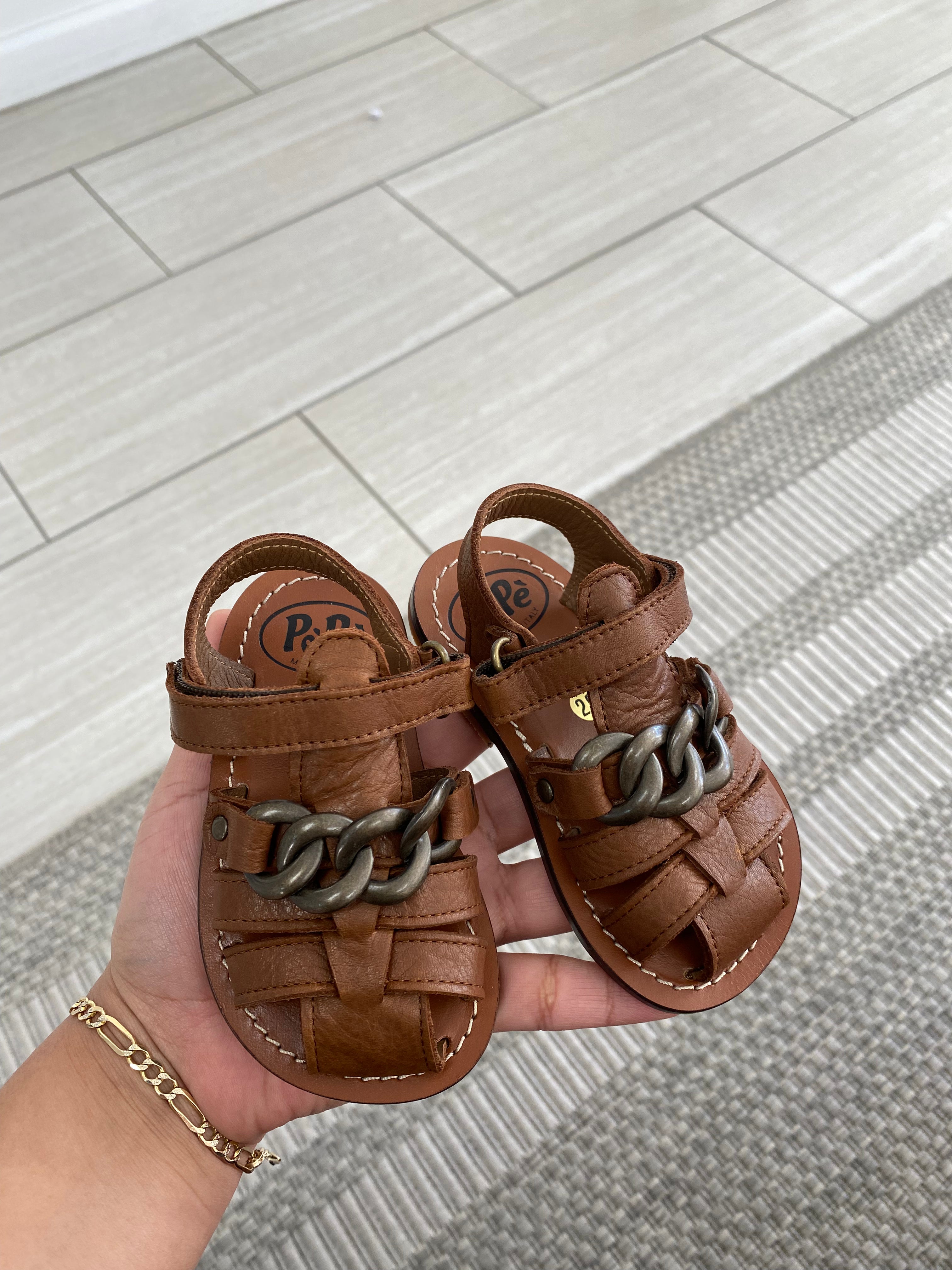 Pepe Leather Chain Gladiator Baby Sandals for Boys & Girls - Comfortable & Stylish Roman Sandals for Summer, Beach, and Outdoor Play