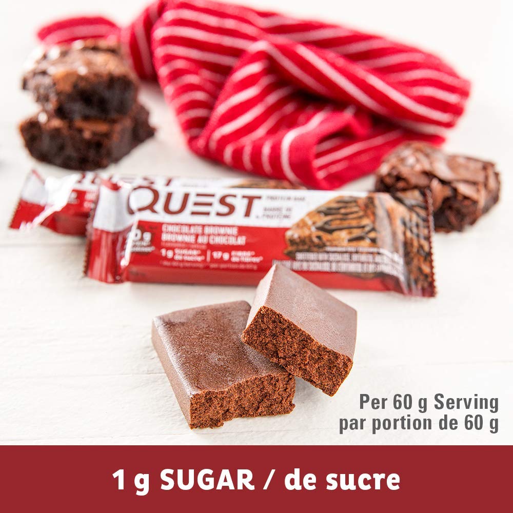 Quest Nutrition Chocolate Brownie Protein Bar - 20g Protein, 1g Sugar, High Fiber, Keto Friendly, Gluten Free - 12 Pack - Perfect for Post-Workout Recovery, Healthy Snacking & Low Carb Diet