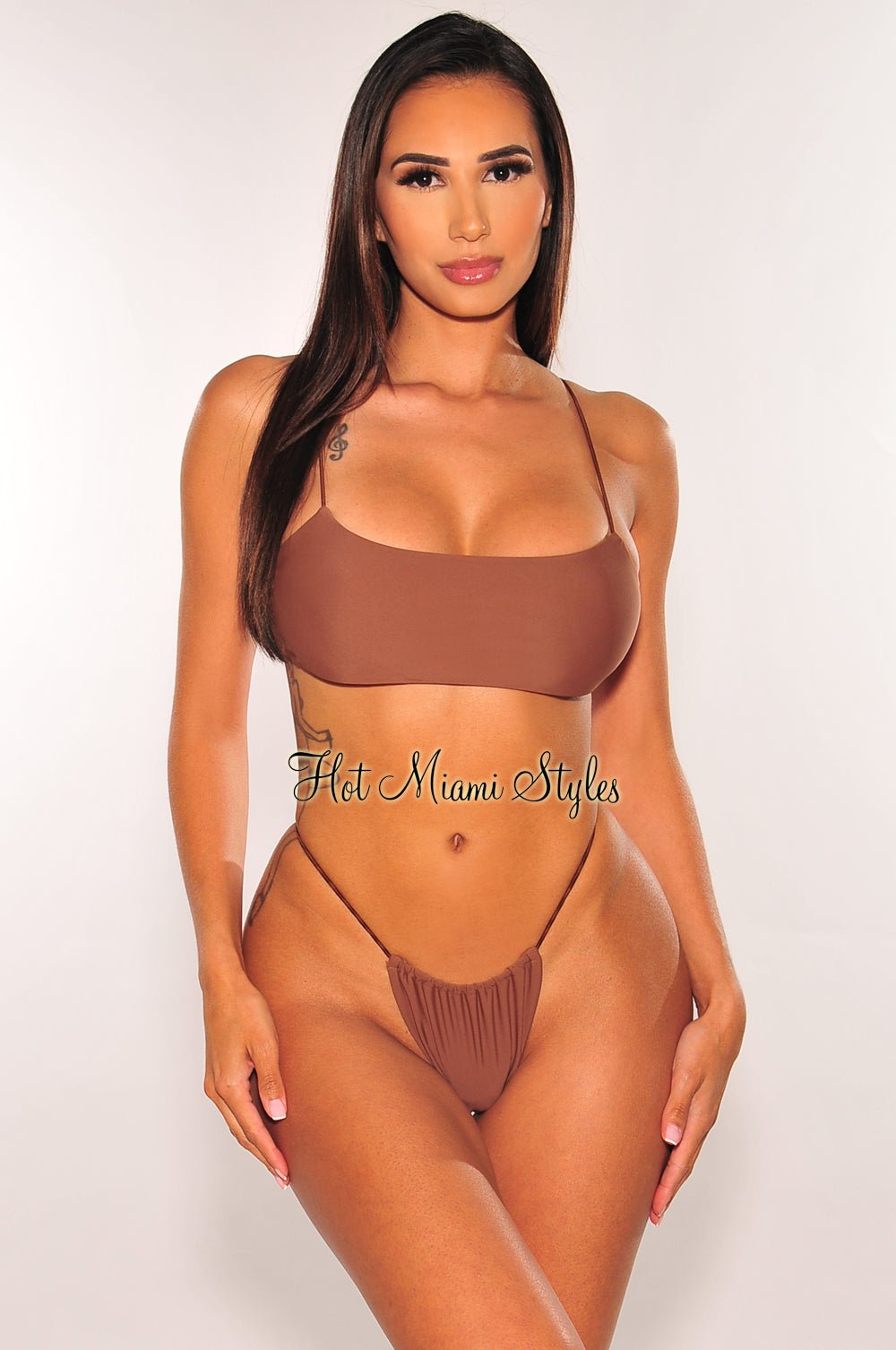Chocolate Brown Seamless Elastic Straps Bikini - Comfortable Adjustable Swimwear for Women | Perfect for Beach, Pool & Summer Vacations
