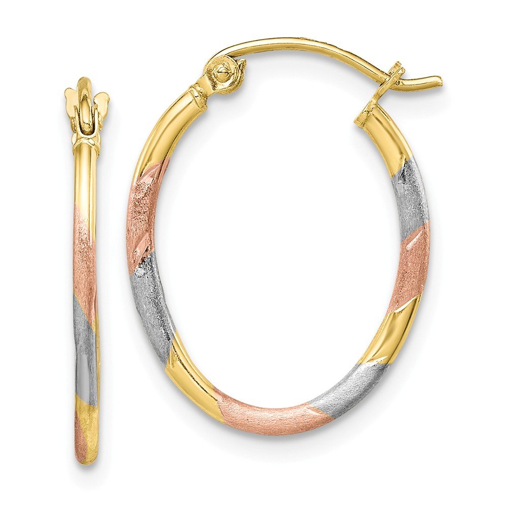 10K Two-Tone Gold & Rhodium Diamond Cut Hoop Earrings - White, Yellow & Rose Gold for Women | Perfect for Weddings, Parties & Everyday Elegance