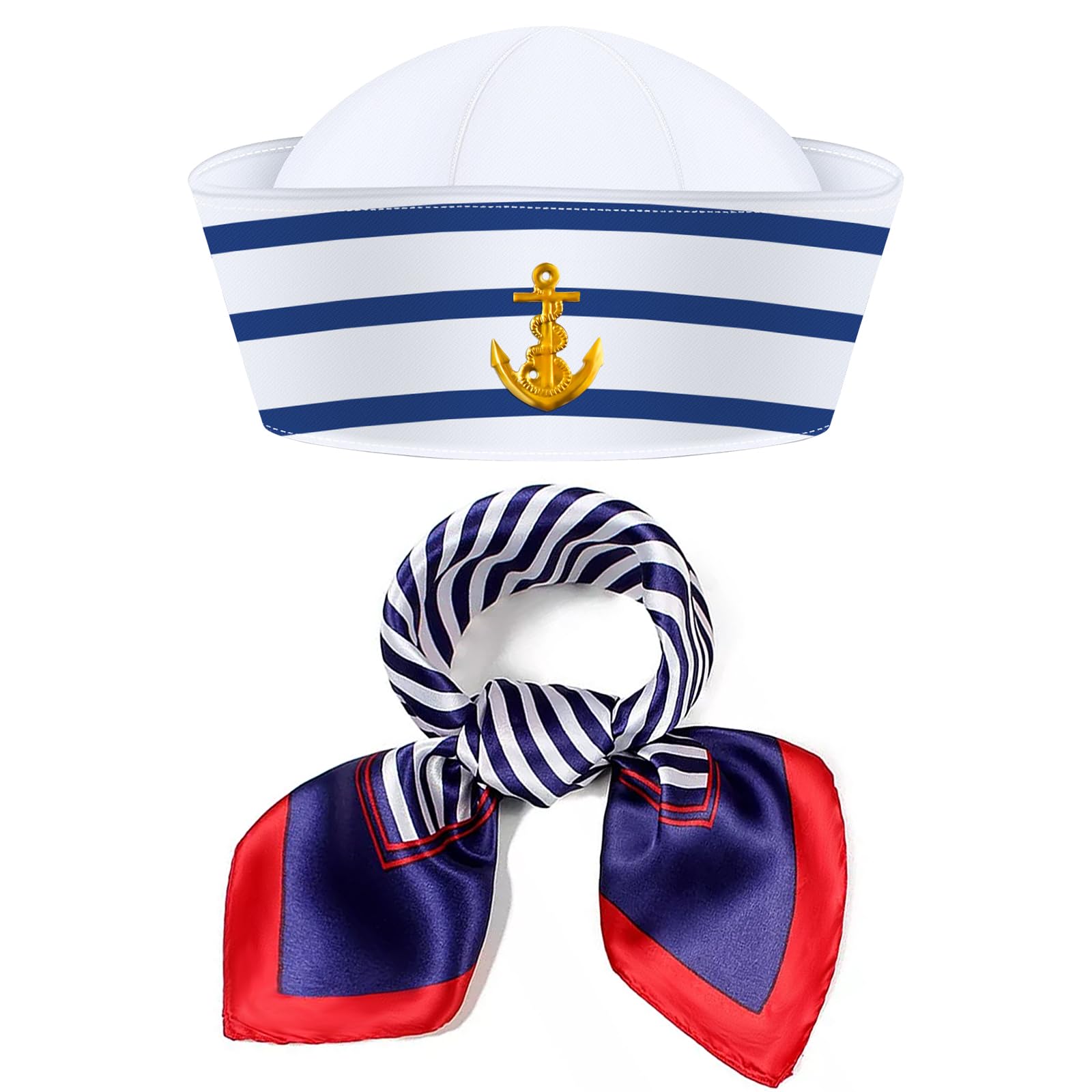 Premium Yacht Captain Hat & Sailor Scarf Set with Sunglasses & Temporary Tattoos - Nautical Costume for Men & Women - Perfect for Boat Parties, Halloween, and Themed Events