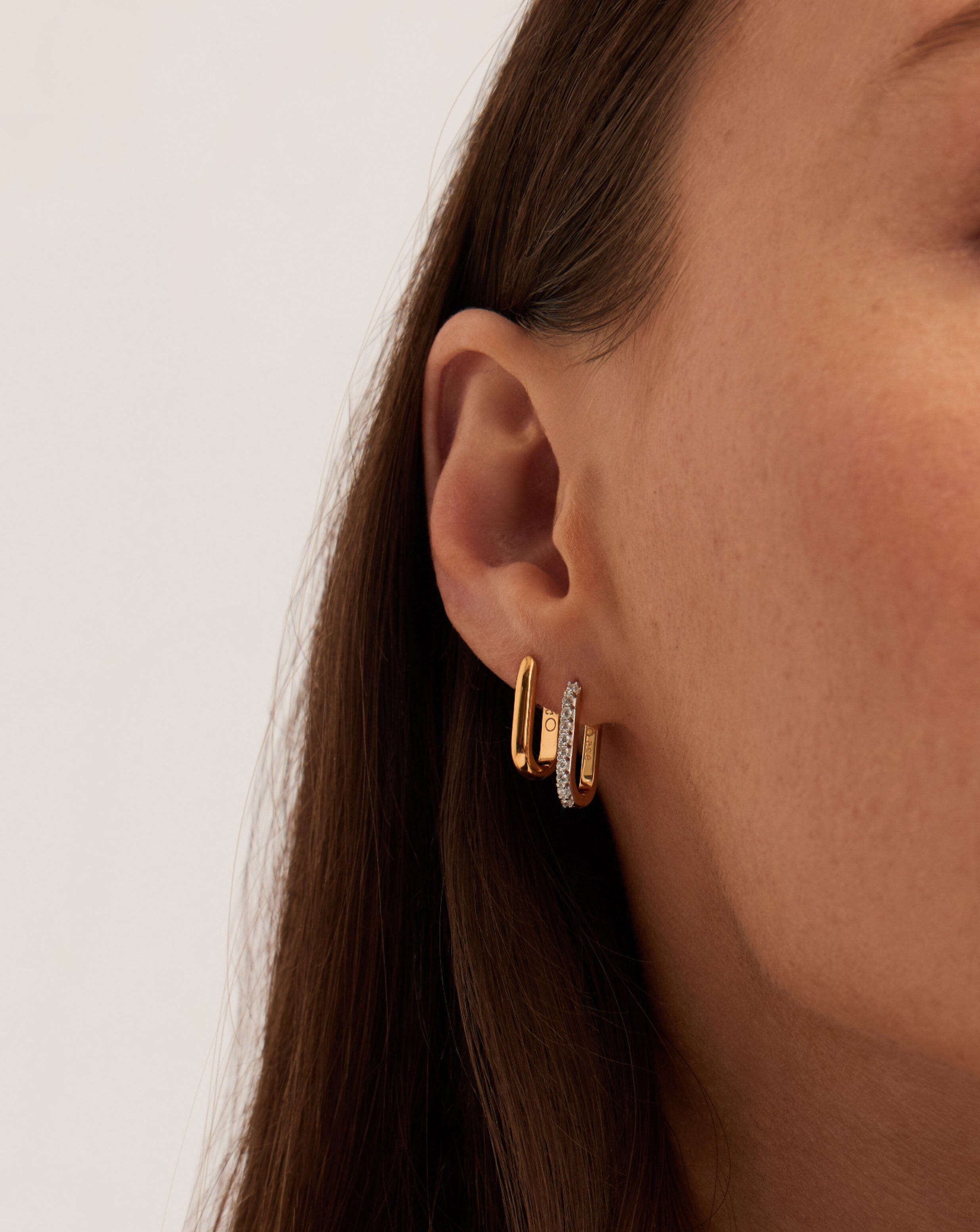18k Recycled Gold Vermeil Huggie Hoop Earrings | Recycled Sterling Silver Pave Ovate Earrings for Women | Perfect for Everyday Wear, Parties & Gifting