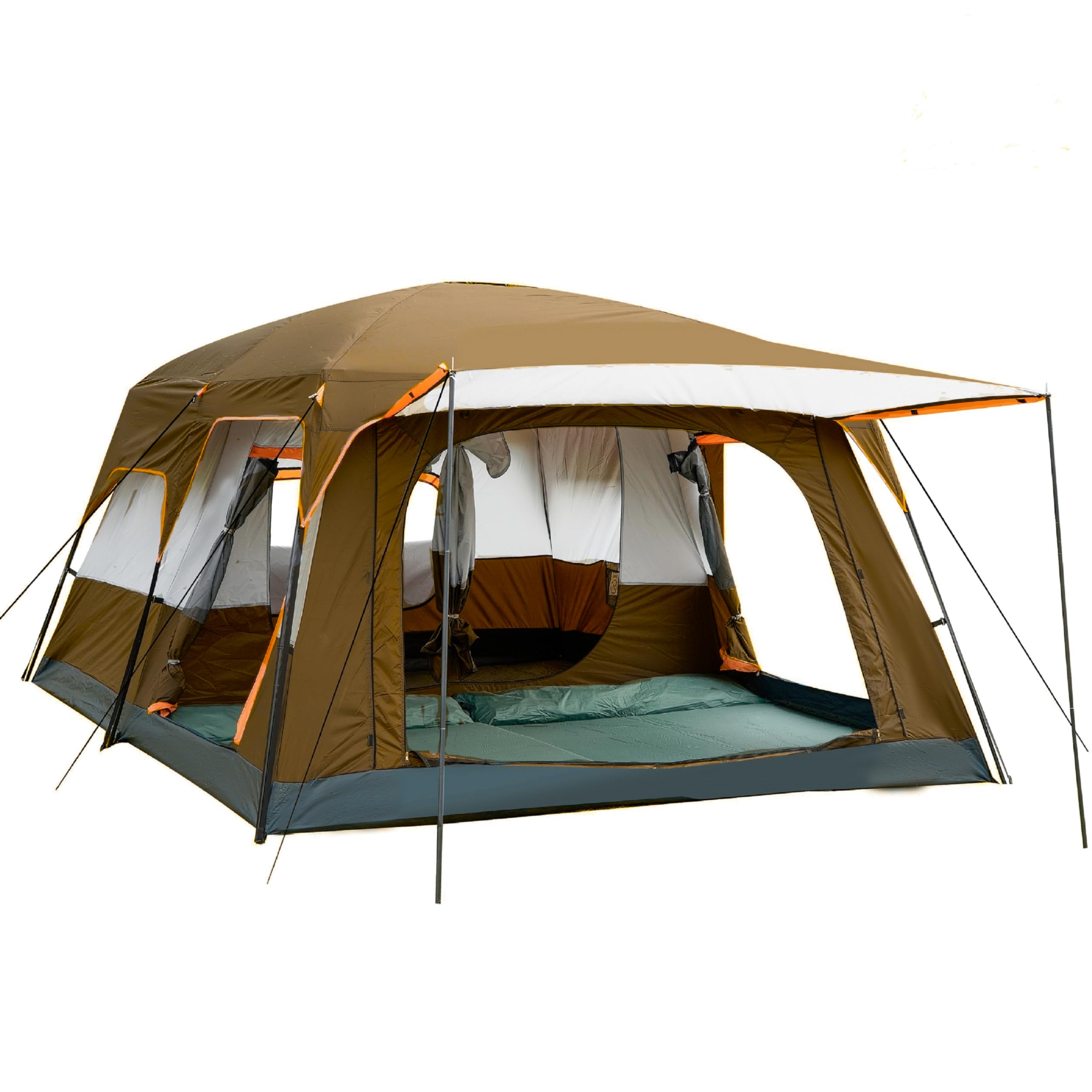 KTT Extra Large Family Cabin Tent for 10-14 People - 2 Rooms, 3 Doors & 3 Windows with Mesh, Waterproof Double Layer Straight Wall Design - Perfect for Camping, Picnics, Outdoor Adventures & Family Gatherings