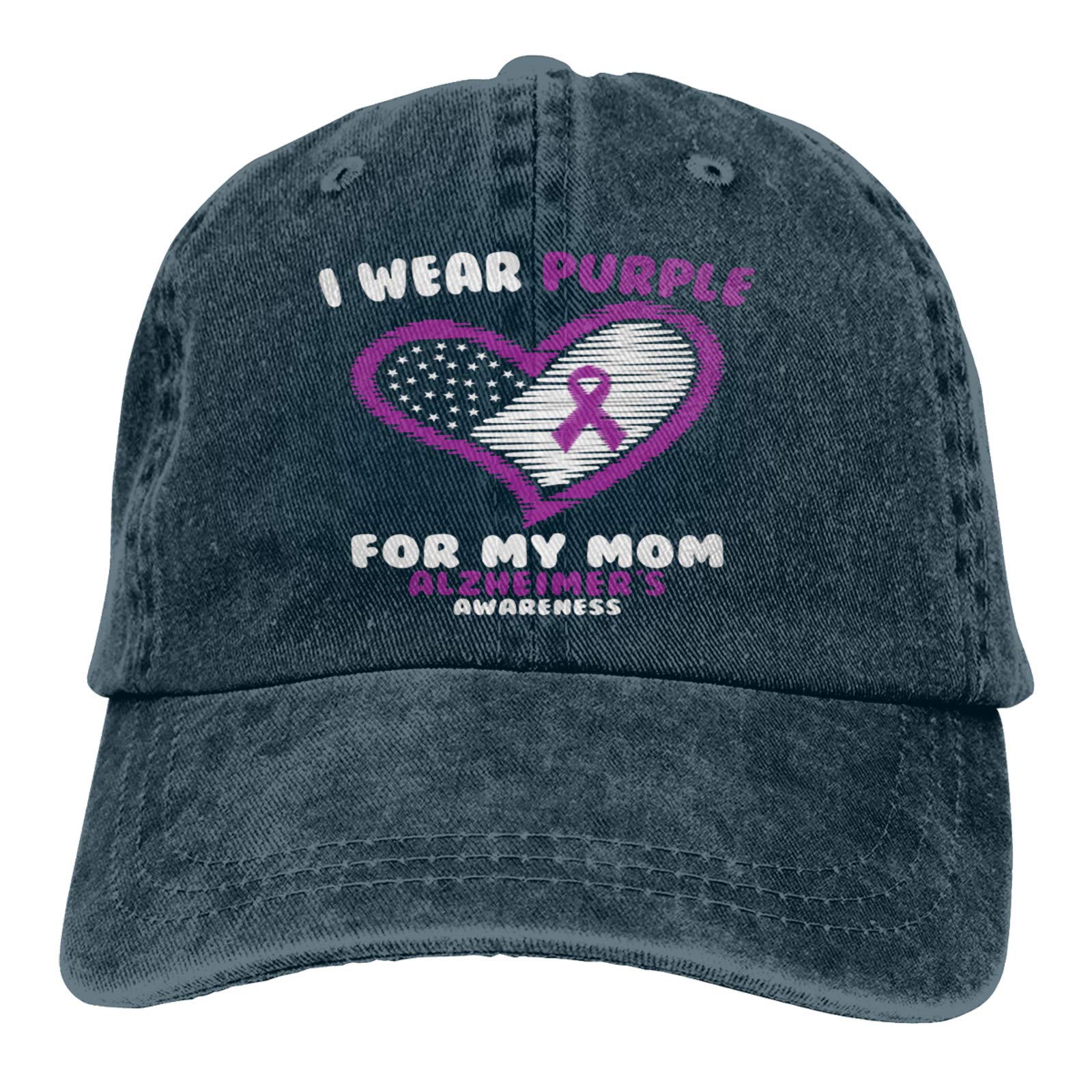 Unisex Purple Alzheimer's Awareness Jeans & Baseball Hats - I Wear Purple for My Mom - Adjustable Denim Dad Hats & Cowboy Hats for Daily Wear, Fundraising Events & Support Groups