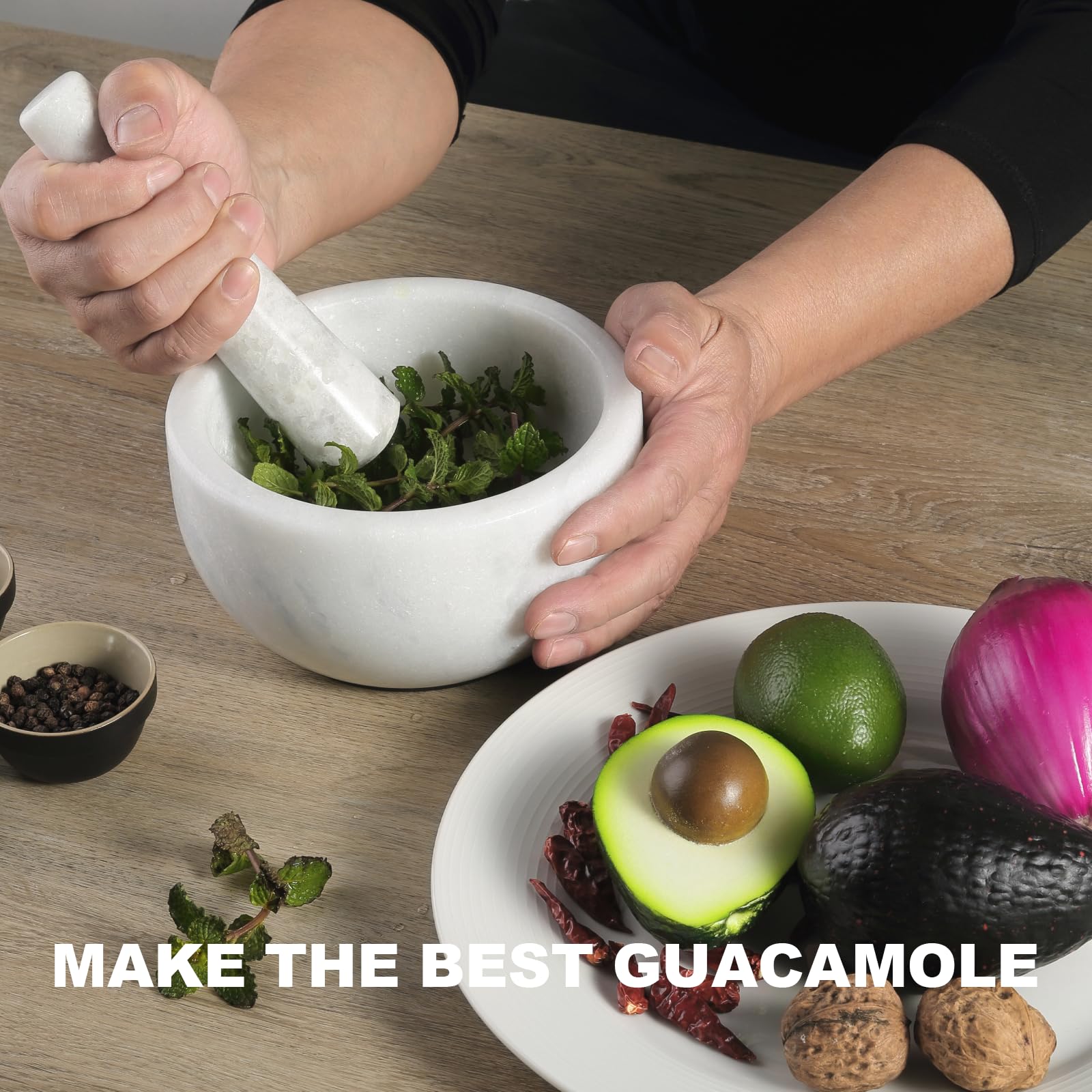 Premium African Natural Marble Mortar and Pestle Set - 2 Cup Heavy Duty Grinding Bowl for Guacamole, Salsa, Spices, Herbs, Garlic & Nuts - Kitchen Herb Crusher & Pill Grinder (Namib Fantasy) - Perfect for Mexican Cooking, Meal Prep & Herbal Medicine Preparation