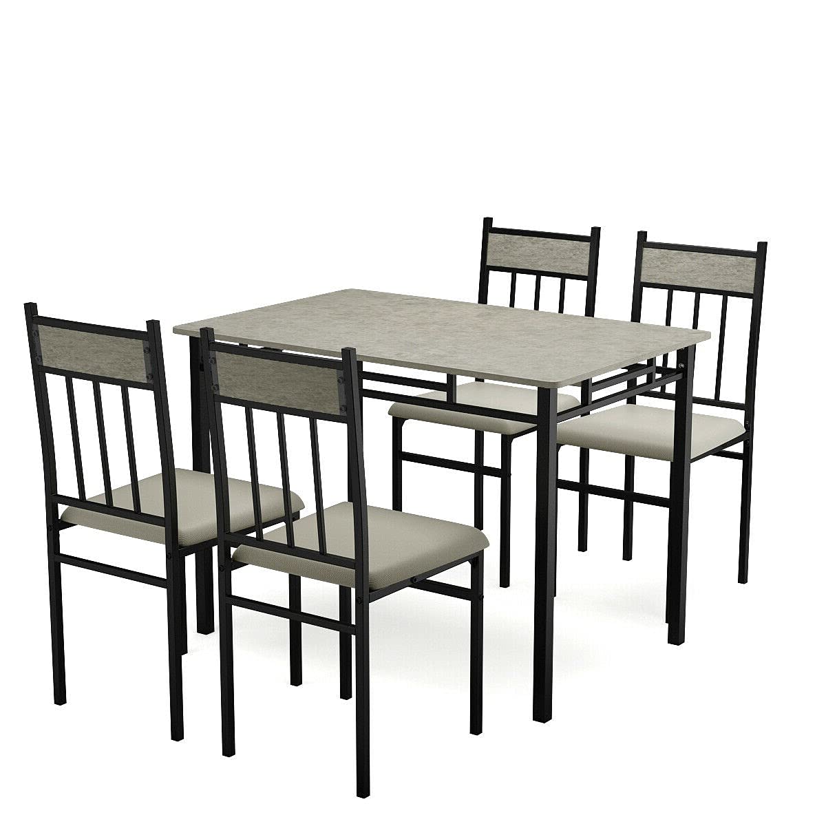 5-Piece Dining Set with Marble Texture Table & 4 Padded Chairs - Metal Legs & Steel Frame - Ergonomic Backrest - Perfect for Dining Room, Kitchen, Restaurant, Bistro & Office Use