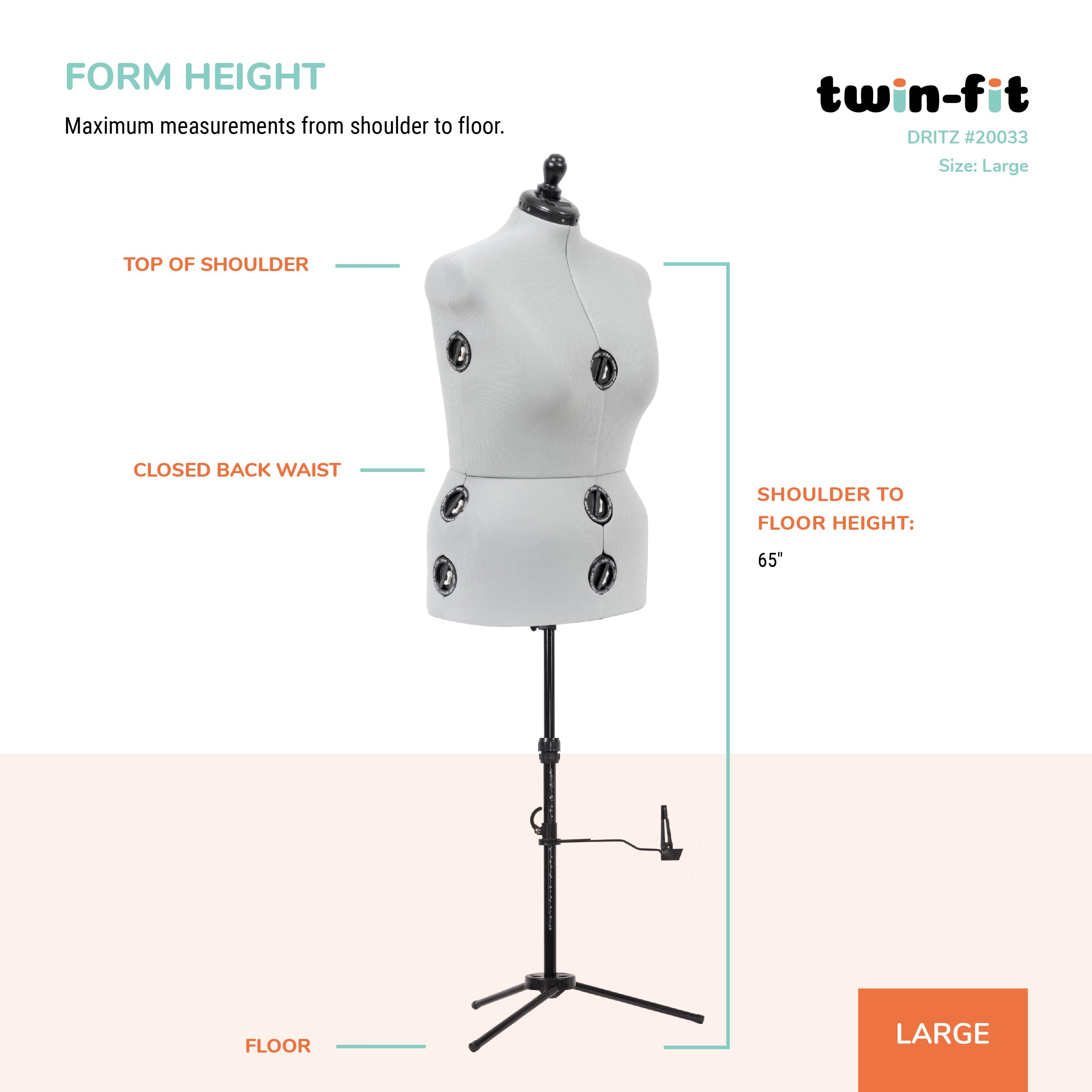 Dritz Twin-Fit Adjustable Dress Form with Tri-Pod Stand - Large Size for Fashion Design, Sewing & Tailoring - Perfect for Dressmaking, Fitting, and Alterations