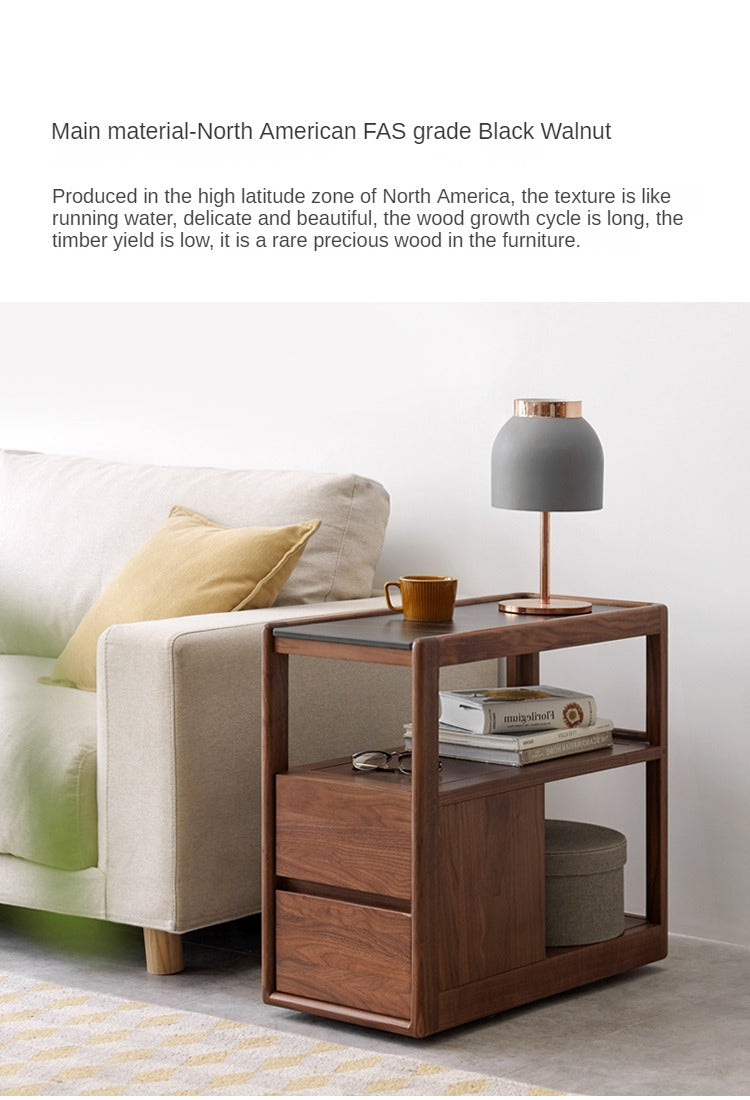 Solid Black Walnut Wood Side Table with Natural Slate Top - Perfect for Living Room, Bedroom, or Office Decor