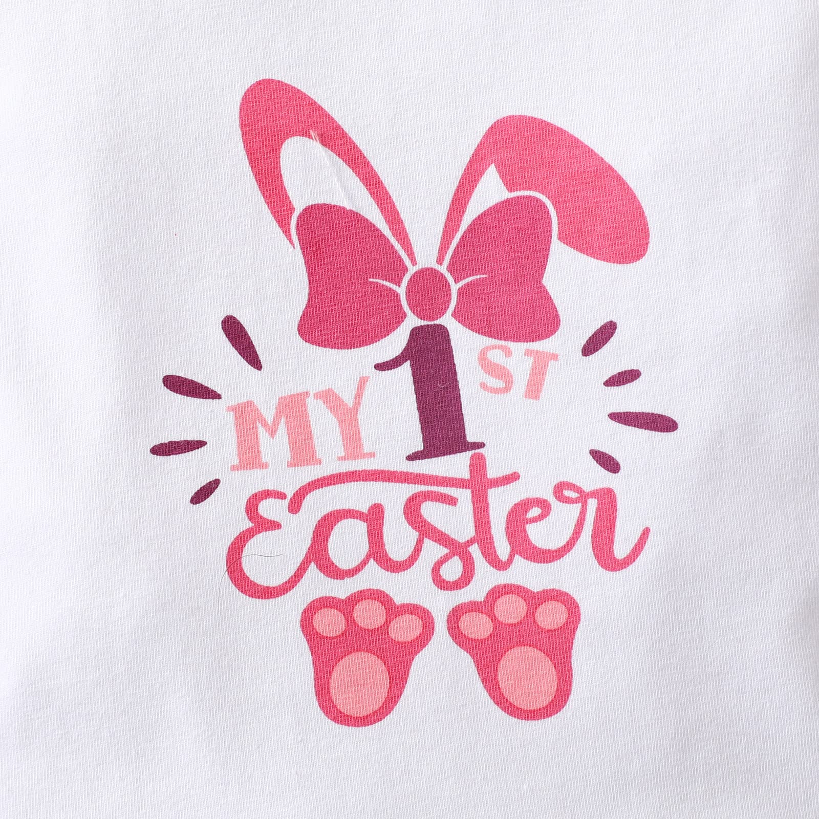 My 1st Easter Outfit for Baby Boys & Girls - 3Pc Set with Bunny Print Romper, Long Pants & Hat (Pink, 6-12 Months) - Perfect for Easter Celebrations, Spring Photoshoots & Summer Outings