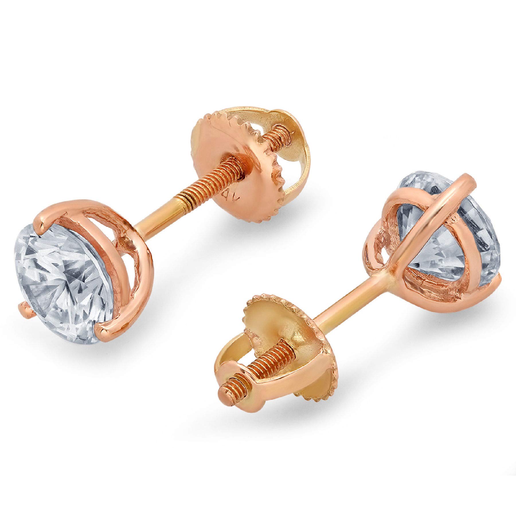 1.94cttw Natural Light Sea Blue Aquamarine Stud Earrings for Women & Men - Round Cut Solitaire Martini Setting in 14k Rose Gold with Screw Back - Perfect for Weddings, Parties & Everyday Elegance