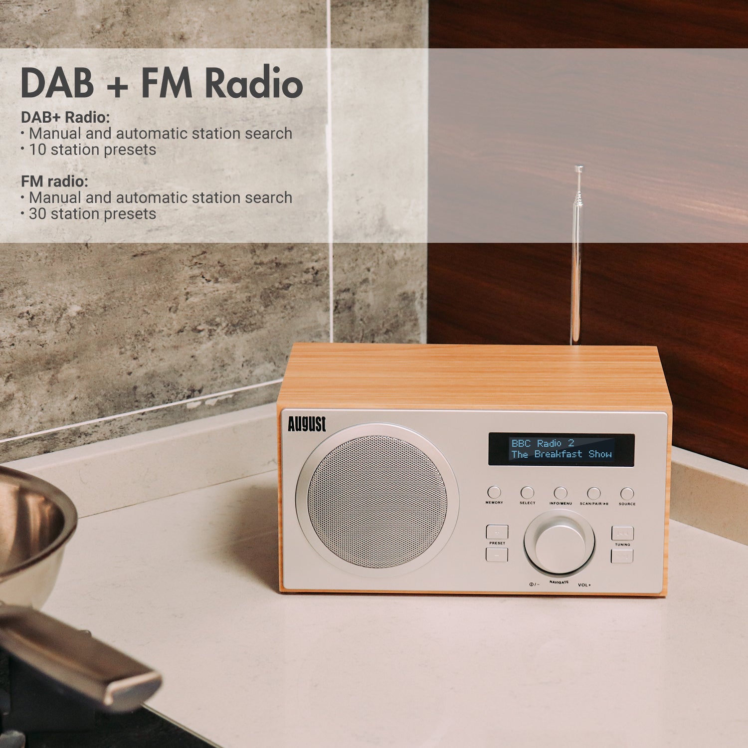 August MB420 Digital DAB+/FM Dual Alarm Clock with Bluetooth Speaker | Refurbished | Bedroom, Office, Travel & Home Use