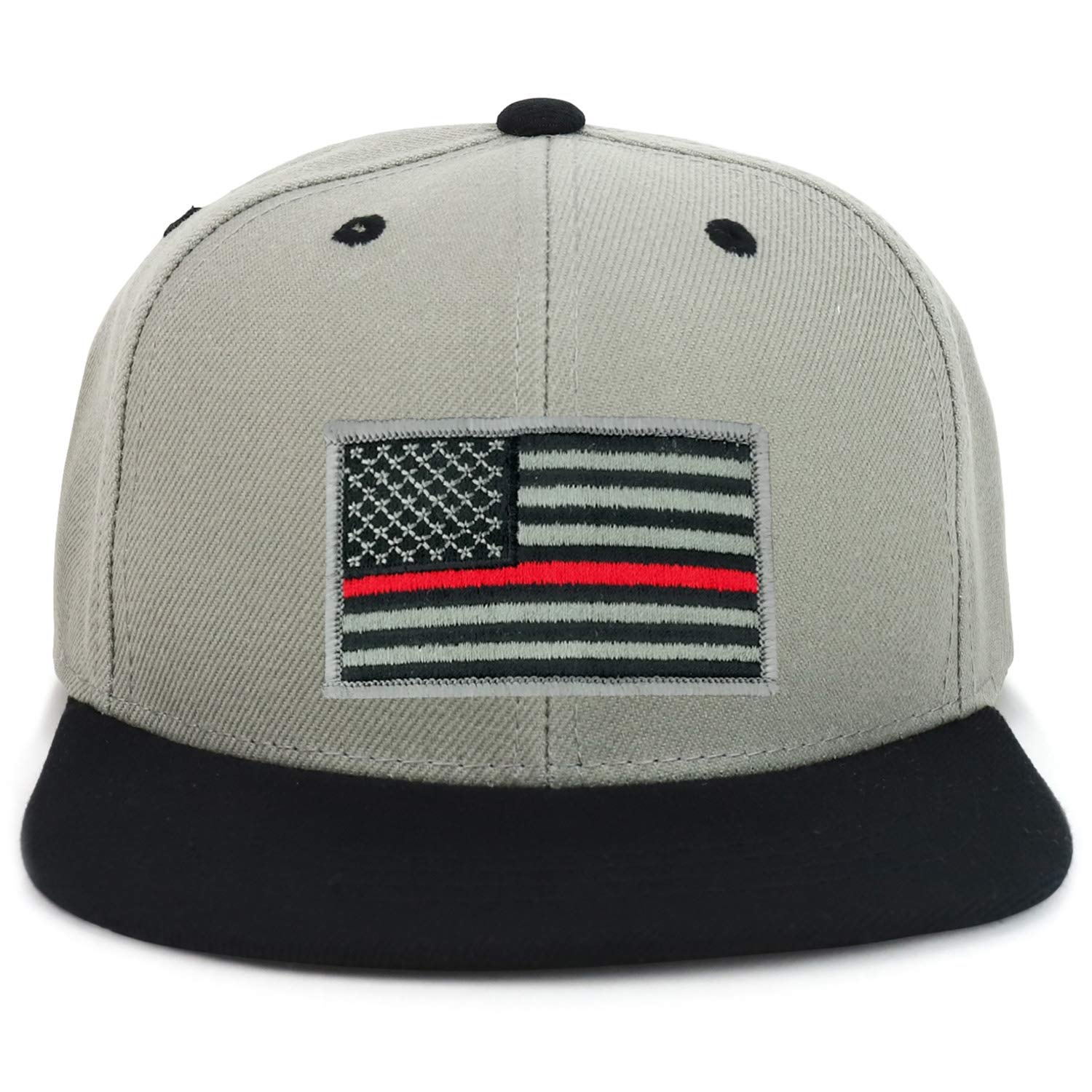 Youth Thin Red Line American Flag Patch Snapback Baseball Cap for Kids - Patriotic 2-Tone Flat Bill Hat for School, Sports & Outdoor Activities