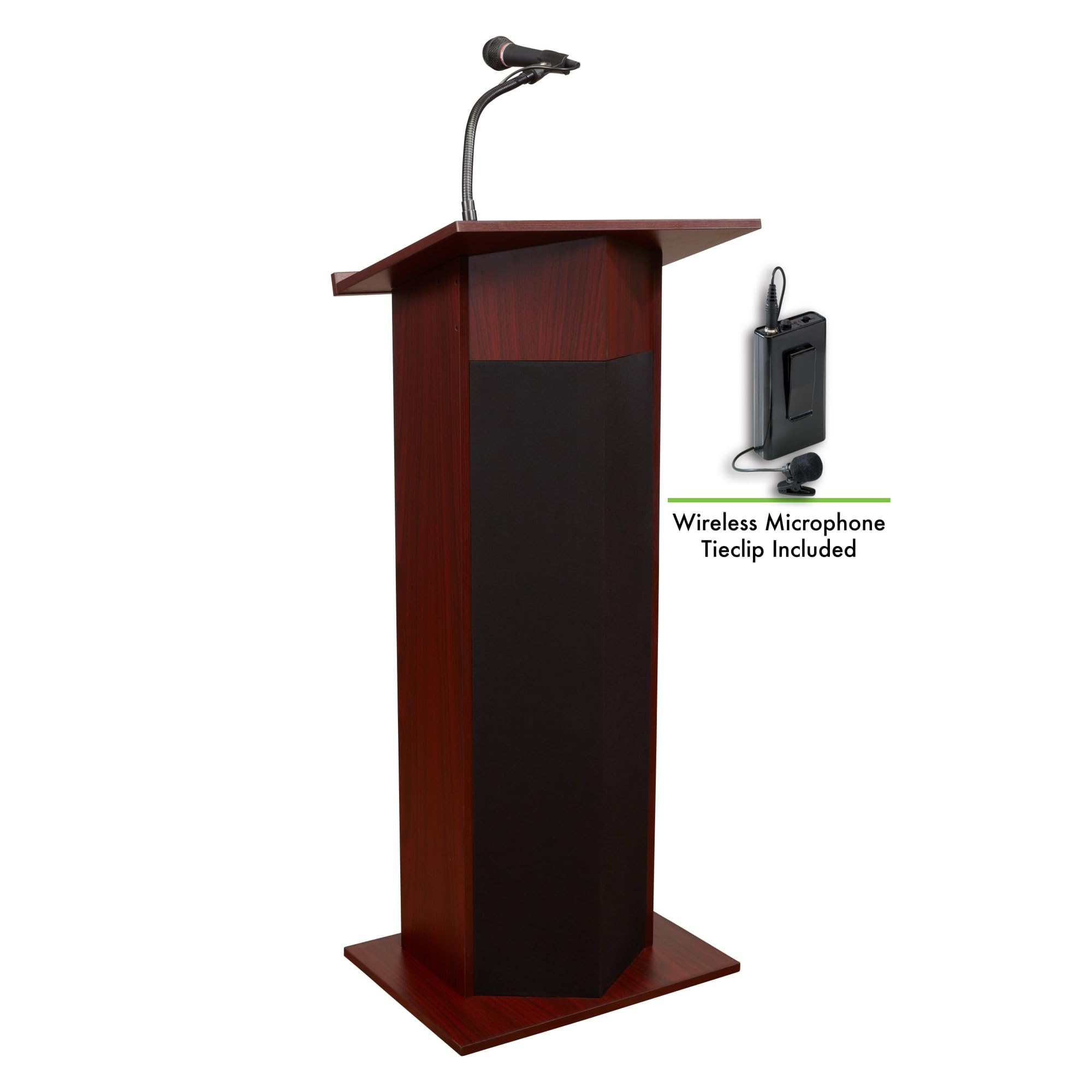 Oklahoma Sound 111PLS-MY/LWM-7 Power Plus Lectern & Wireless Headset Microphone System - Premium Mahogany Finish for Churches, Conference Rooms & Public Speaking Events