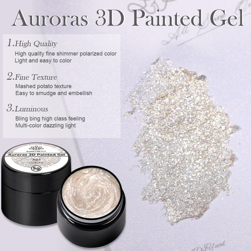 Auroras 3D Painted Gel A01 5ml Nail Art Polish - Long Lasting High Gloss UV Gel for Nail Extensions & Manicures | Perfect for Salon, Home Use & Special Occasions