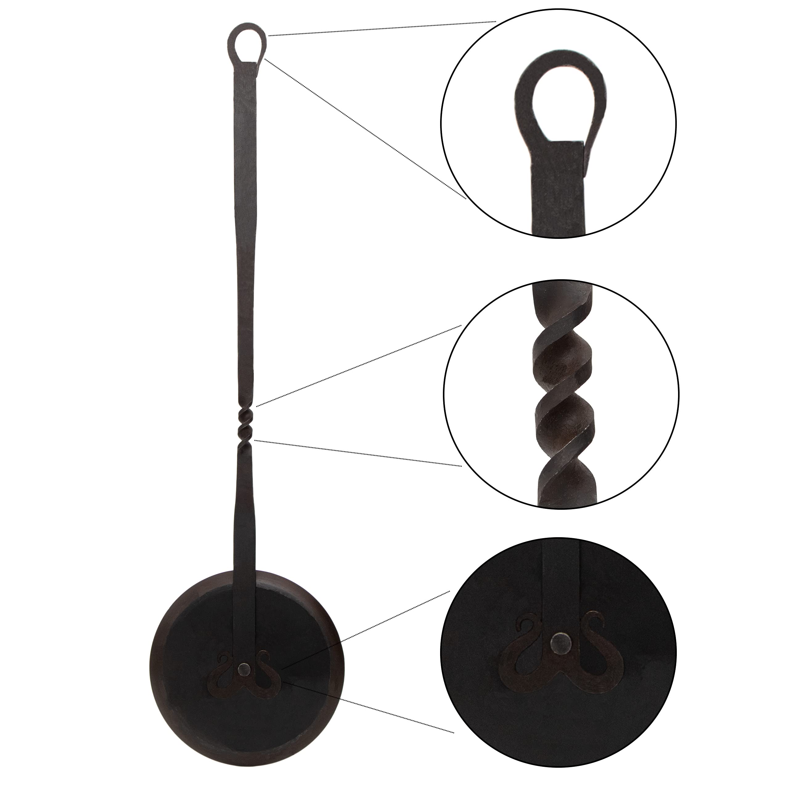 Long Handle Iron Grill Fire Ladle - Medieval Hand Forged Cooking Tool with Comfort Grip for BBQ, Camping, Outdoor Cooking - Perfect for Grilling, Cast Iron Skillets, Fire Pits & Medieval Reenactments - 21.65 Inch Heavy Duty Kitchen Utensil