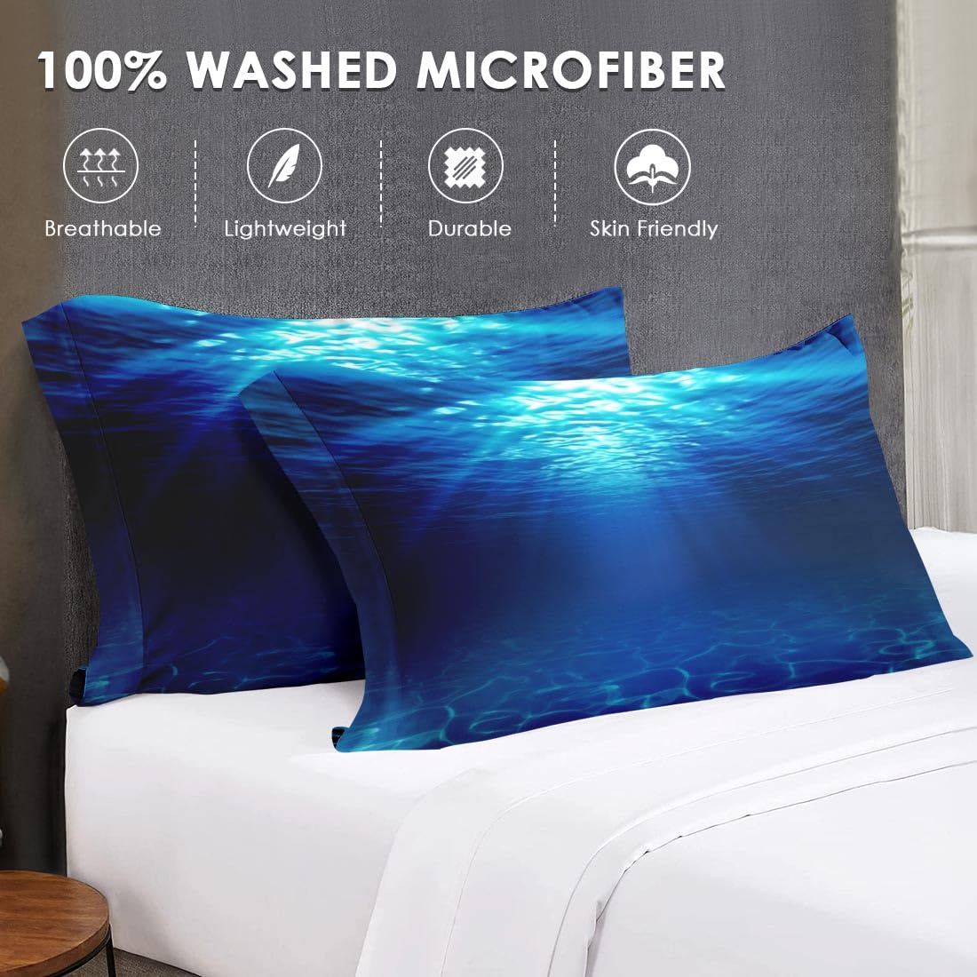Queen Size Comforter Set - Soft Underwater Ocean Blue Bedding for Kids & Adults | Includes 2 Pillowcases | Perfect for Bedroom Decor & Coastal Themed Rooms