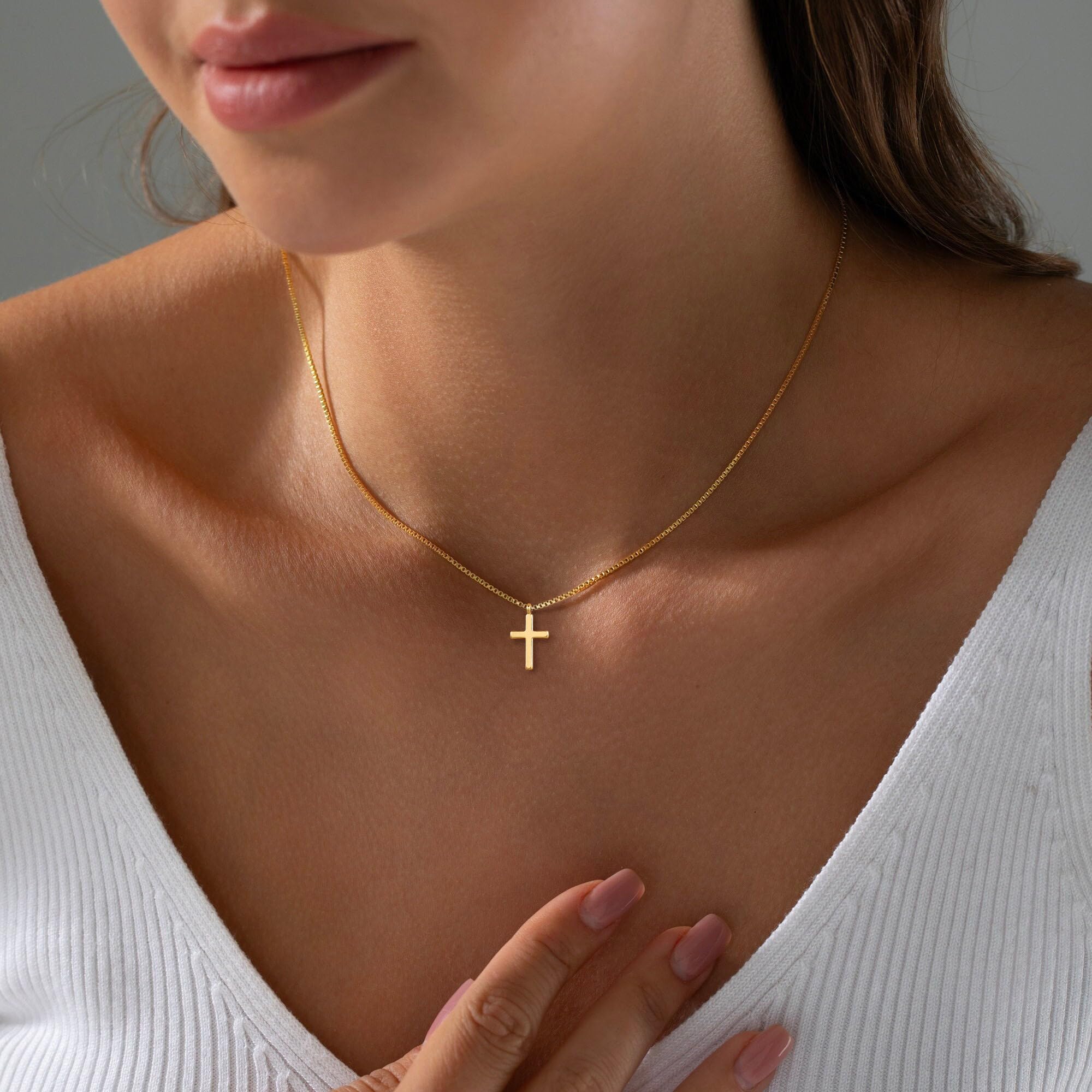 DEARMAY Dainty Cross Necklace for Women - 14K Gold Filled & Sterling Silver Layered Cross Pendant Necklace, Minimalist Thin Chain Choker, Elegant Religious Jewelry Gift for Her | Perfect for Everyday Wear, Church Occasions & Special Gifts