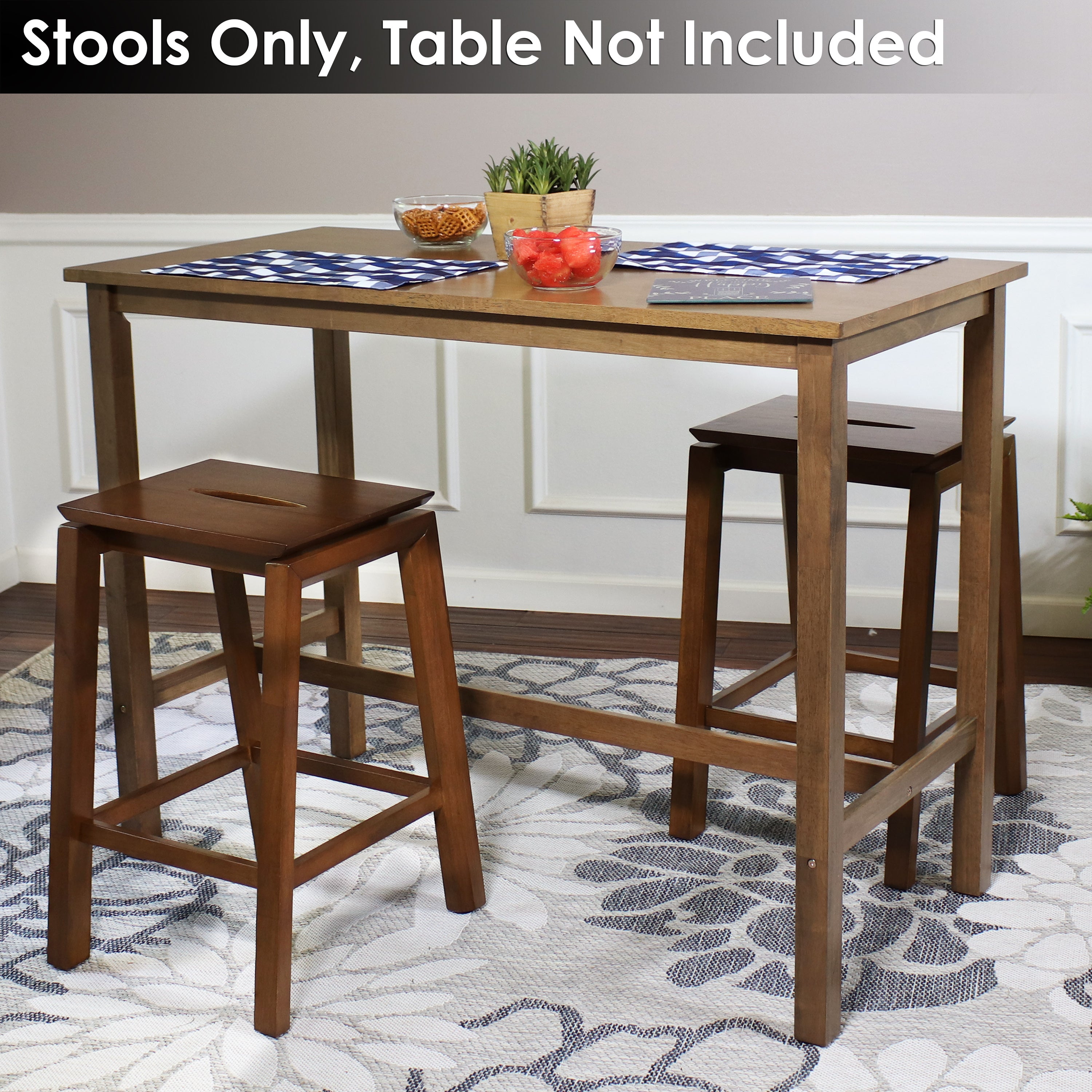 Sunnydaze Set of 2 Modern Counter Height Bar Stools - Dark Walnut Finish - Perfect for Kitchen Islands, Breakfast Bars & Home Decor