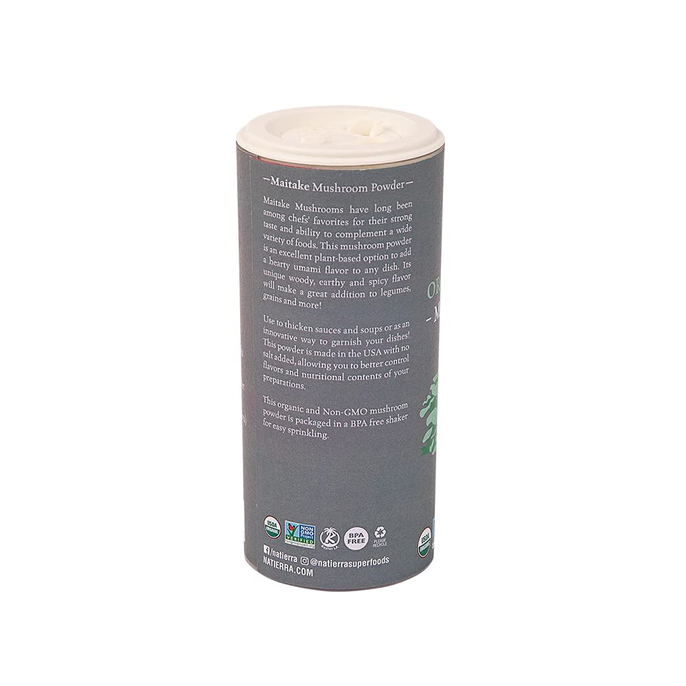 Natierra Organic Maitake Mushroom Powder 1.8 oz (51g) - USDA Certified, Gluten-Free, Vegan Superfood for Smoothies, Soups & Wellness Drinks