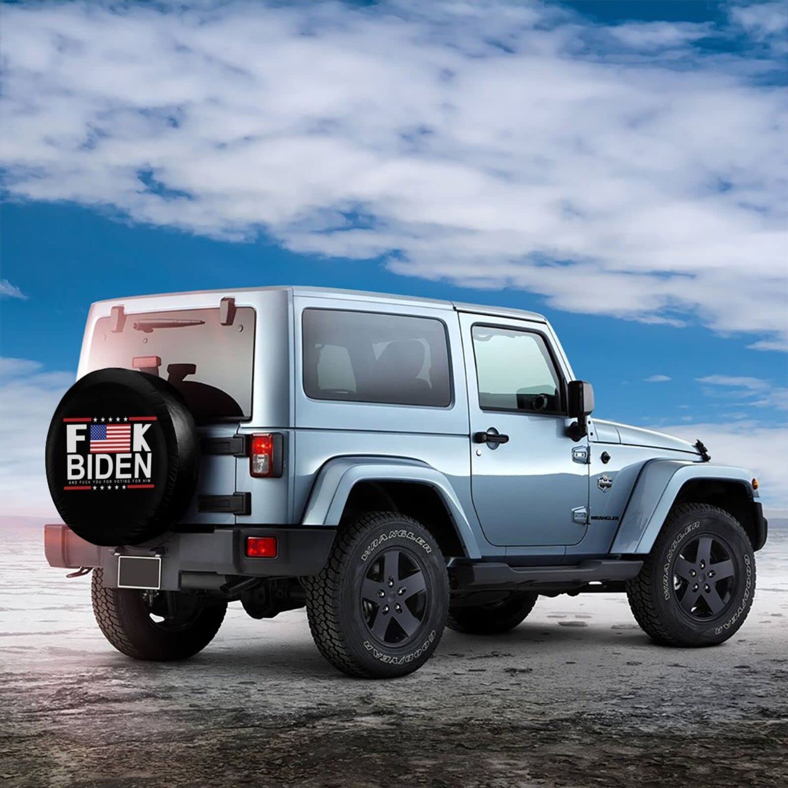 Funny Anti-Biden Spare Tire Cover - 15 Inch Wheel Cover for Jeep, RV, SUV, Truck & Camper | Durable Travel Trailer Accessory with Humorous Design | Perfect for Road Trips, Camping & Political Statement