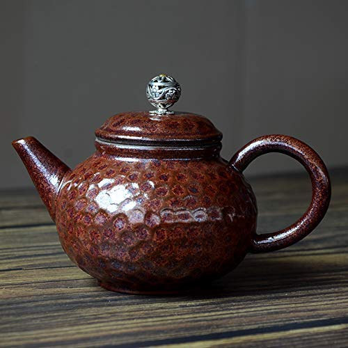 JHSHENGSHI 200ml Ceramic Teapot - Retro Stoneware Pumpkin Kettle with Built-in Filter for Kung Fu Tea, Home Brewing & Gifts | Durable Kiln-Fired Design for Daily Use, Office Tea Time & Traditional Chinese Tea Ceremonies