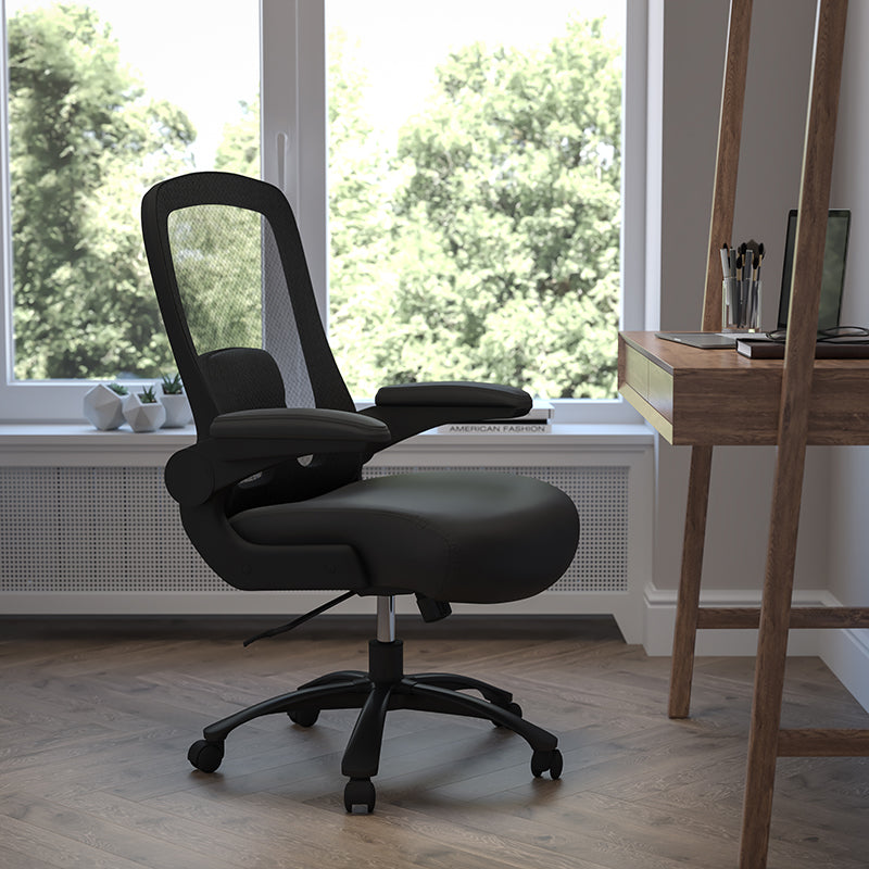 Hercules Big & Tall 500 lb Capacity Black Mesh & Leather Executive Office Chair - Ergonomic Design with Adjustable Lumbar Support - Perfect for Home Office, Gaming & Professional Workspaces