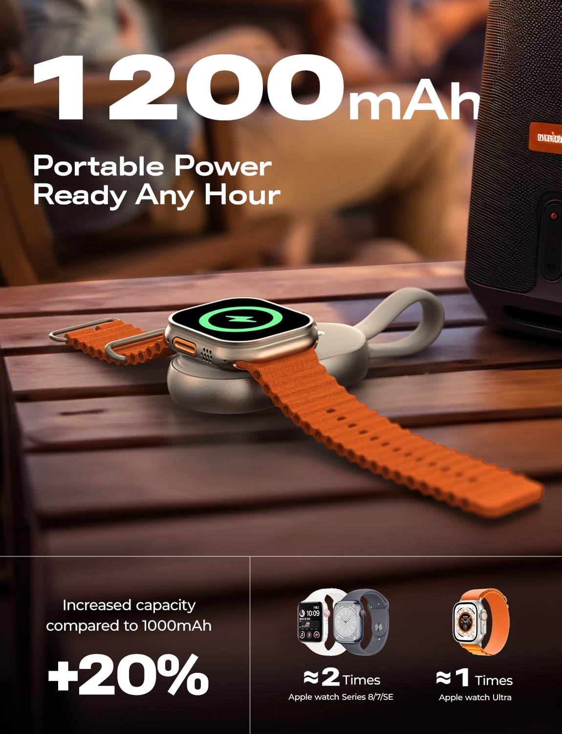 LISEN Portable 1200mAh Wireless Keychain Charger for Apple Watch Series 10/9/8/7/6/5/4/SE/Ultra - Fast Charging Power Bank | Perfect for Travel, Gym & On-the-Go Charging