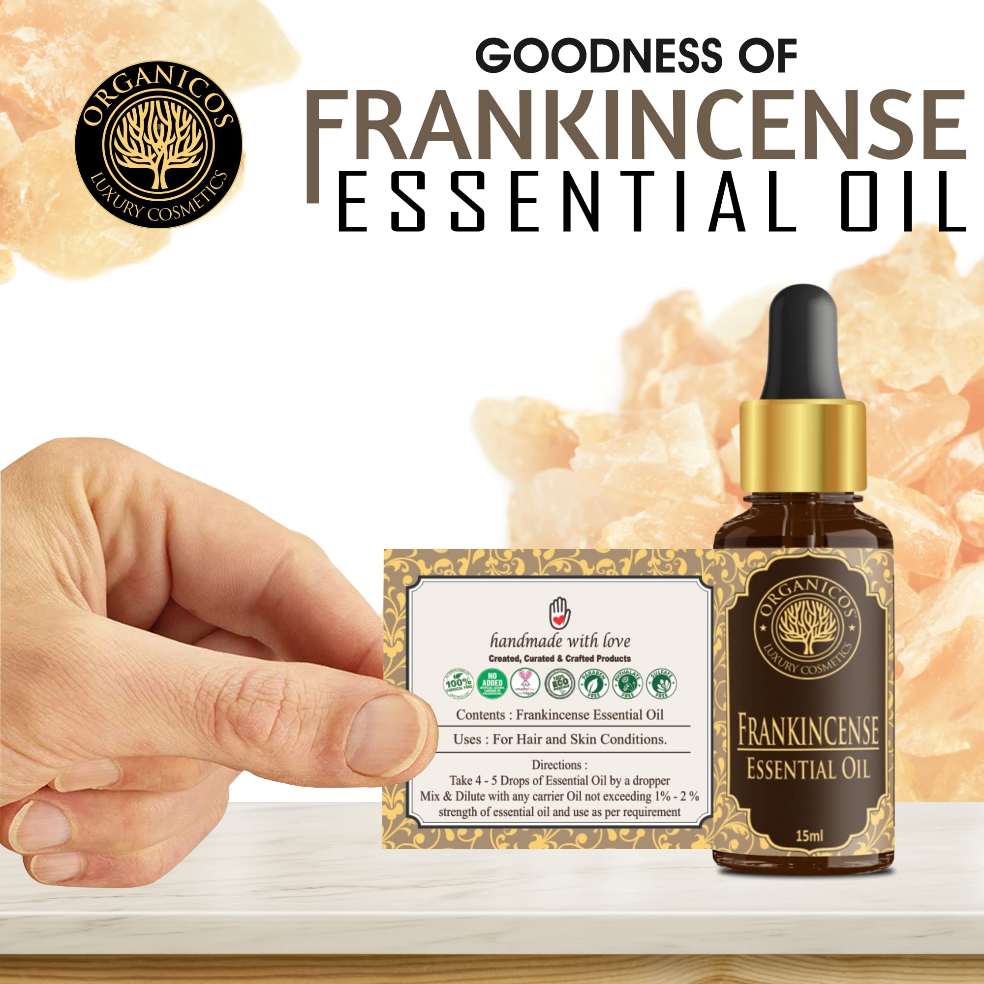 Organic Frankincense Essential Oil for Face & Skin - 100% Pure, Natural, Undiluted - Promotes Clear Glowing Skin, Anti-Aging, Wrinkle Reduction & Hair Care - 15ml - Perfect for Aromatherapy, Massage & DIY Beauty Recipes