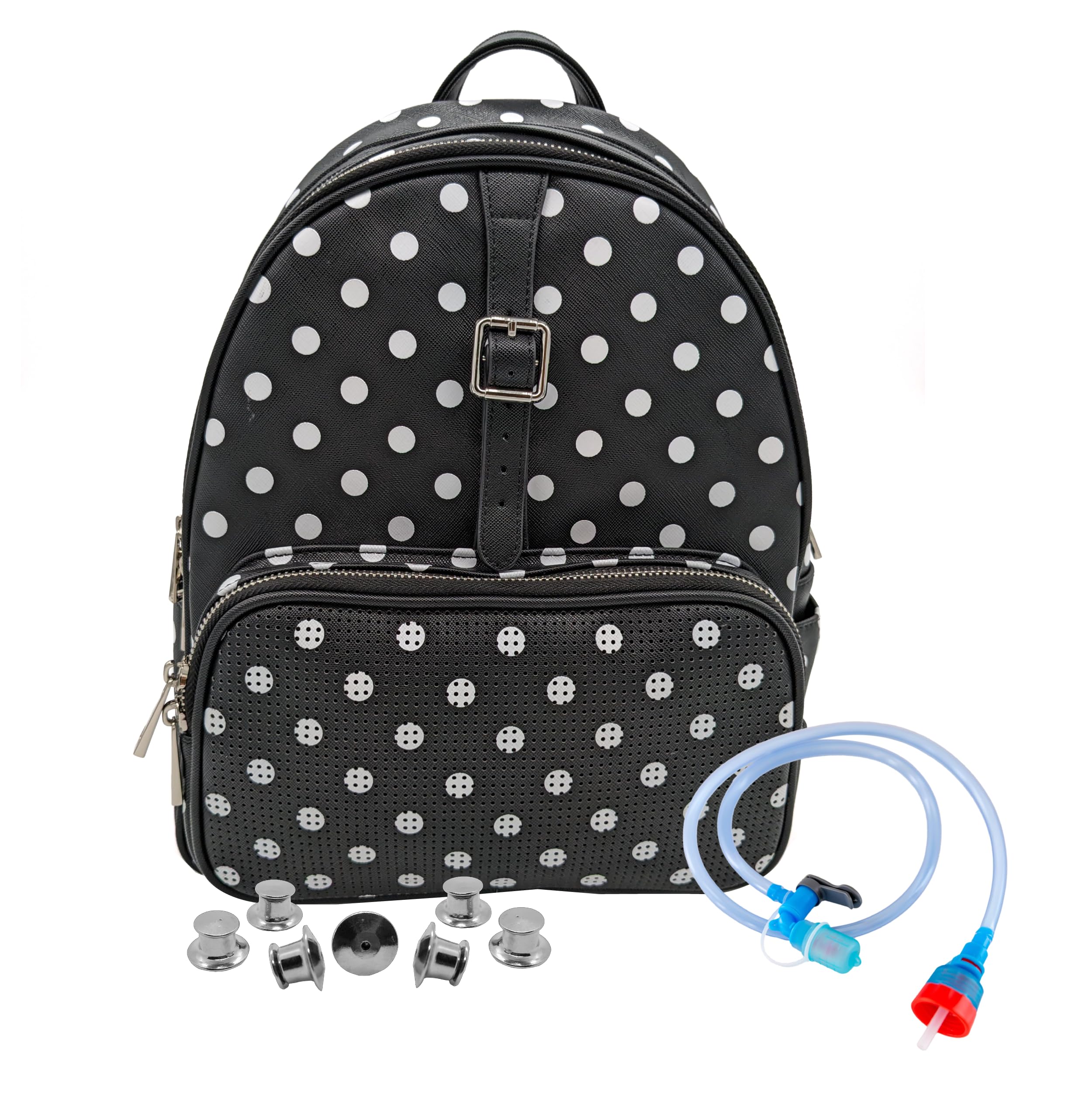 Designer Park Company - Stylish Leather Rope Drop Backpack for Women | Adjustable Straps, Hydration Kit & Locking Pins | Perfect for Theme Parks, Travel & Everyday Use - Minnie Dot Pattern