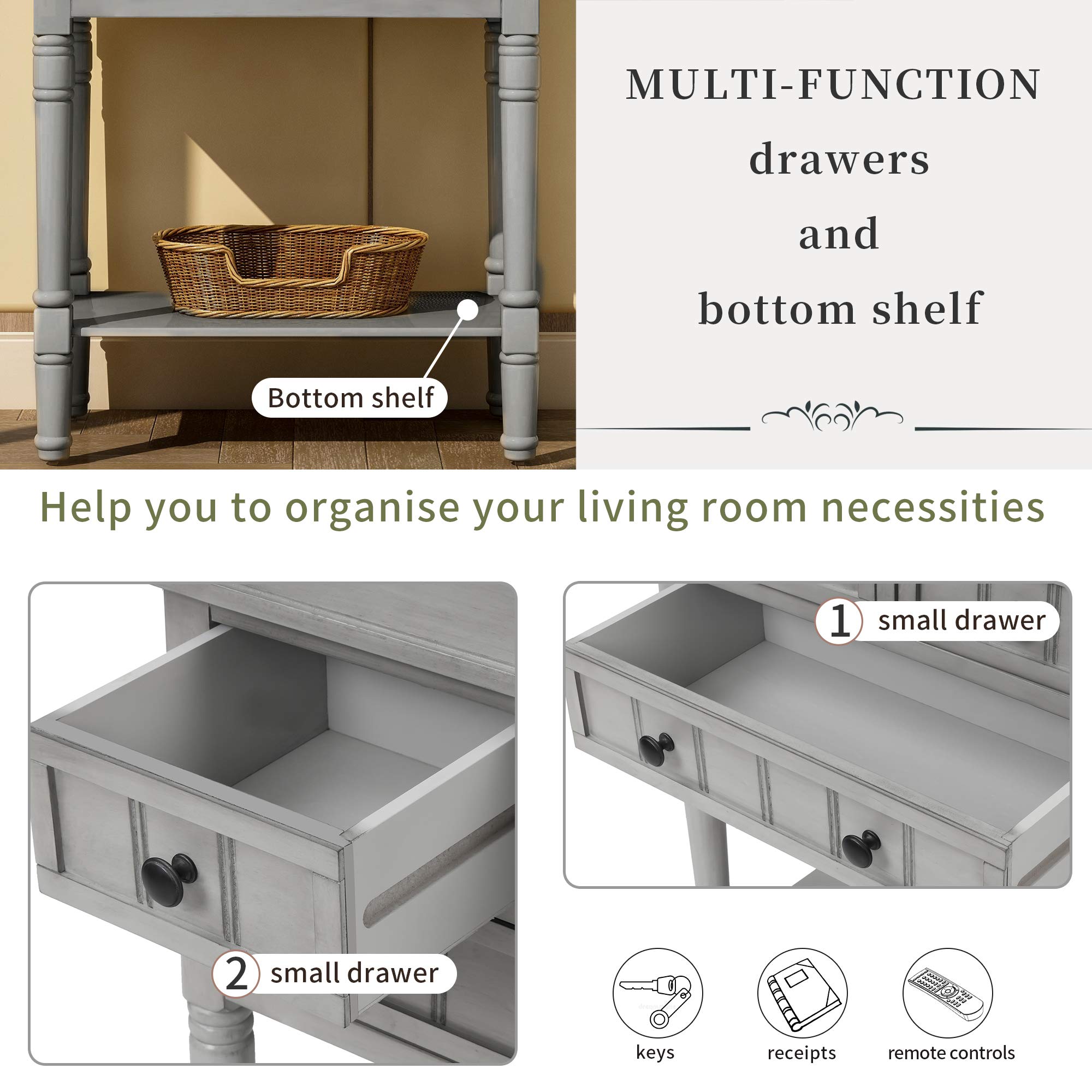 P PURLOVE Wooden Sofa Table with 3 Drawers - Entryway Console Table with Storage Shelf | Easy Assembly Living Room Furniture | Perfect for Hallway, Foyer & Small Space Organization (Gray Wash)